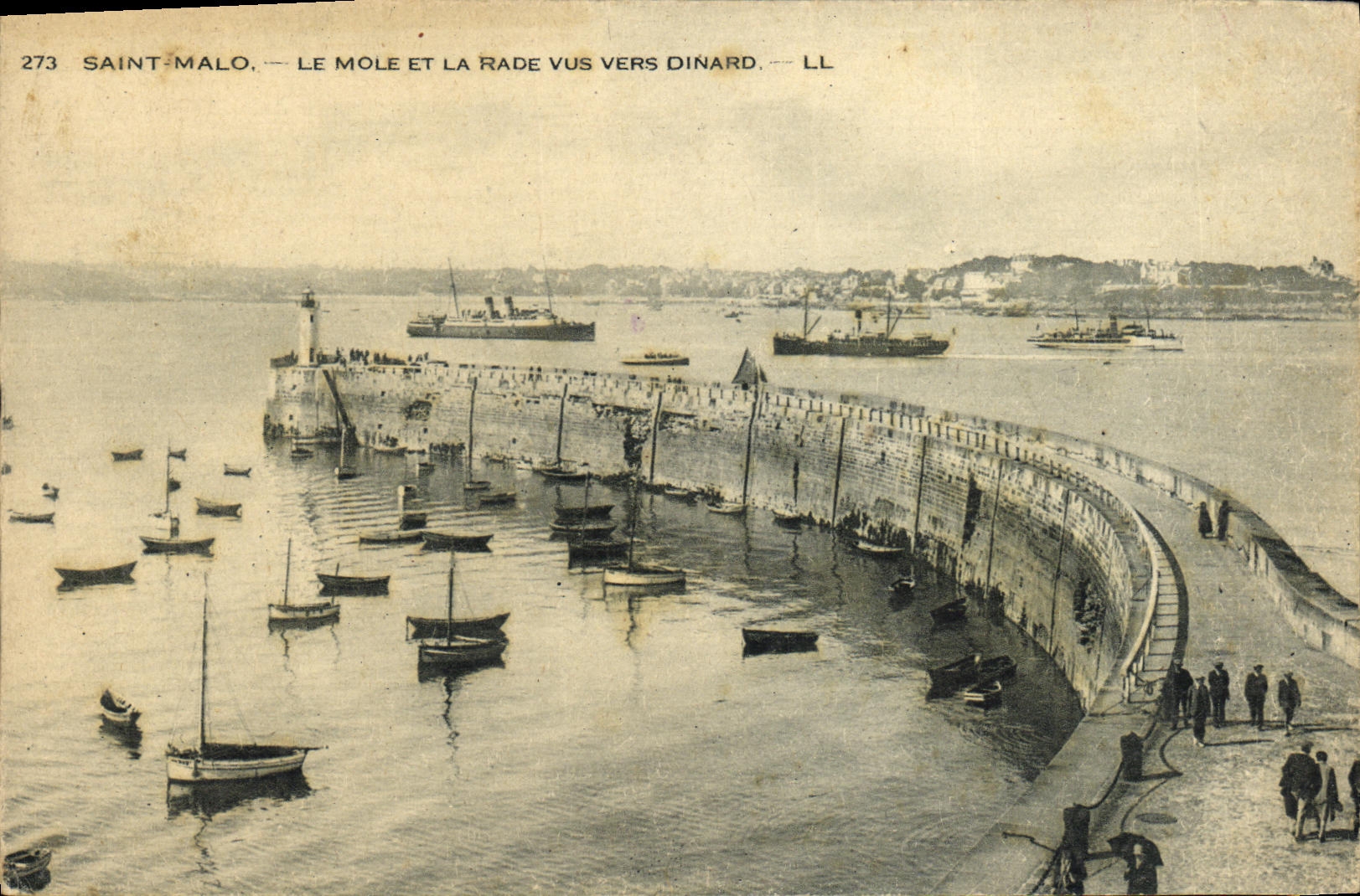 VINTAGE POSTCARD Holy Malo the Mole Roads Seen Towards Dinard Boats