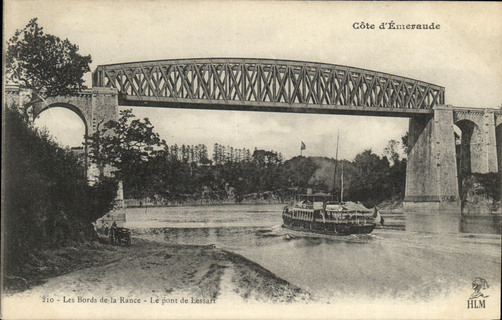 Bordes esmeralda de la dimension D de la POSTAL de la VENDIMIA de rancio el puente del barco de Lessart