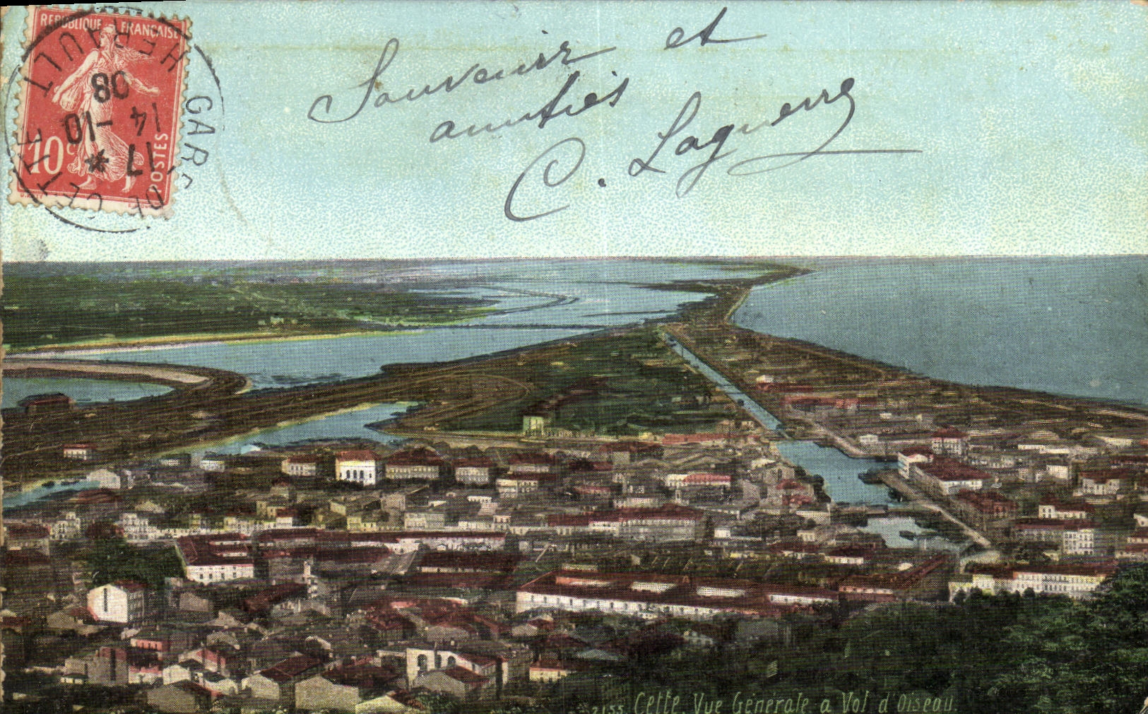 VINTAGE POSTCARD Sete View has flight D bird