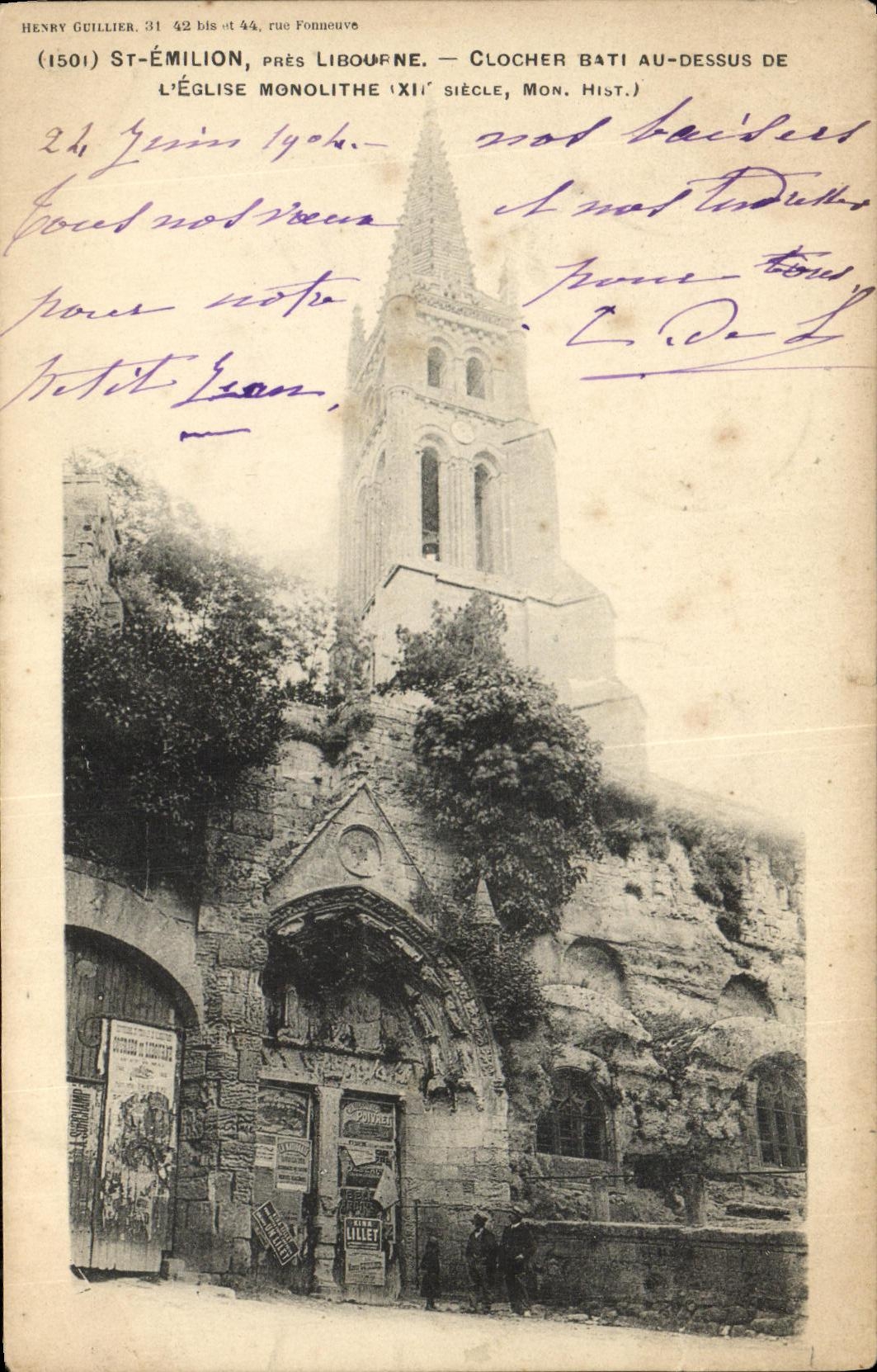 VINTAGE POSTCARD St Emilion Close Libourne Bell tower Built With the Top L church monolith