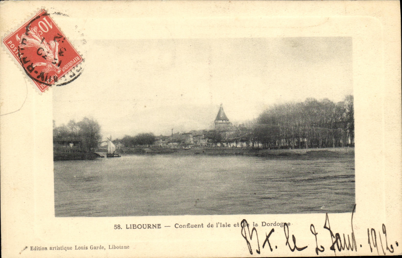 VINTAGE POSTCARD Confluent Libourne of L Island and the Dordogne