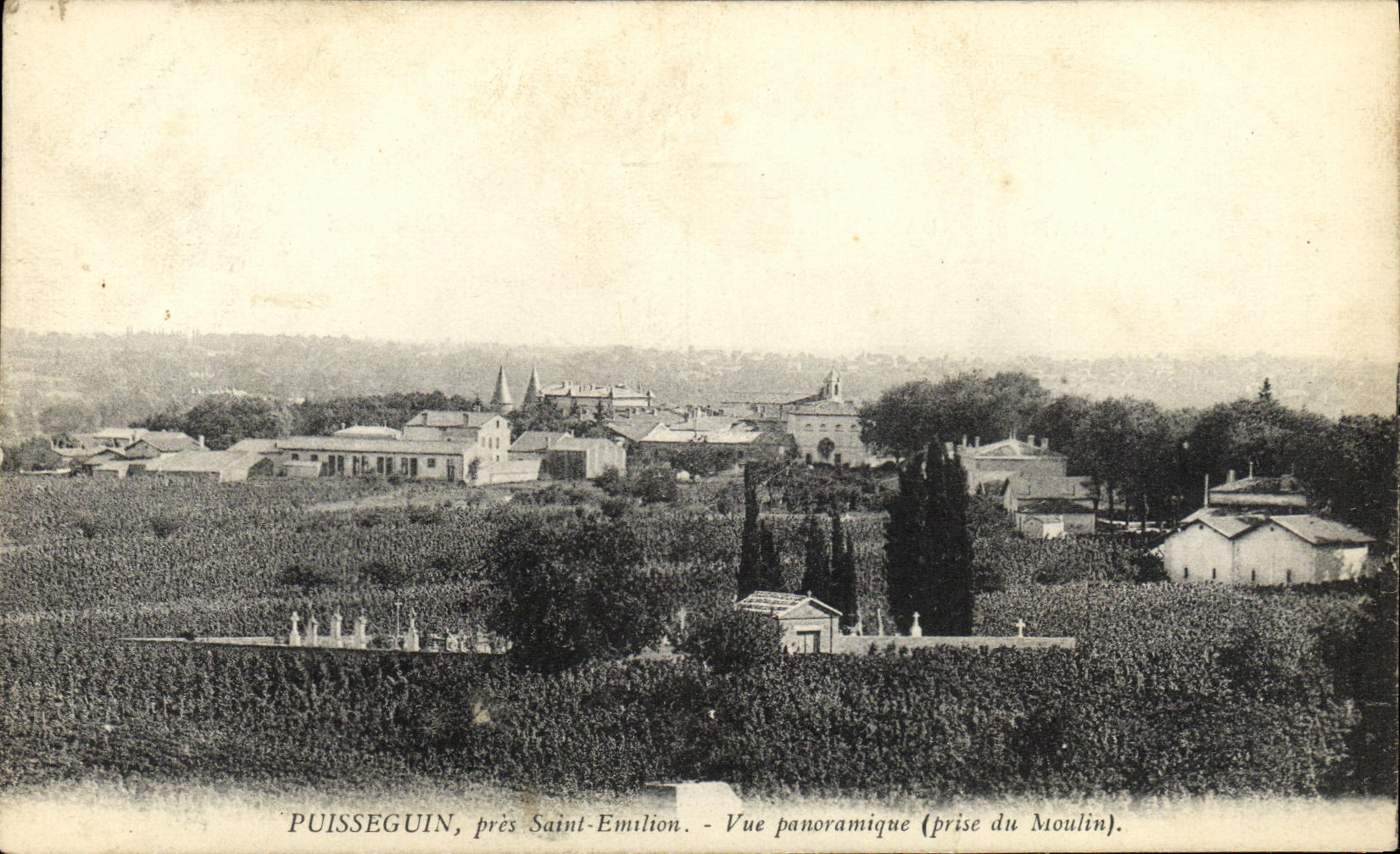 VINTAGE POSTCARD Puisseguin Close Emilion Saint Panoramic View taken of the Mill