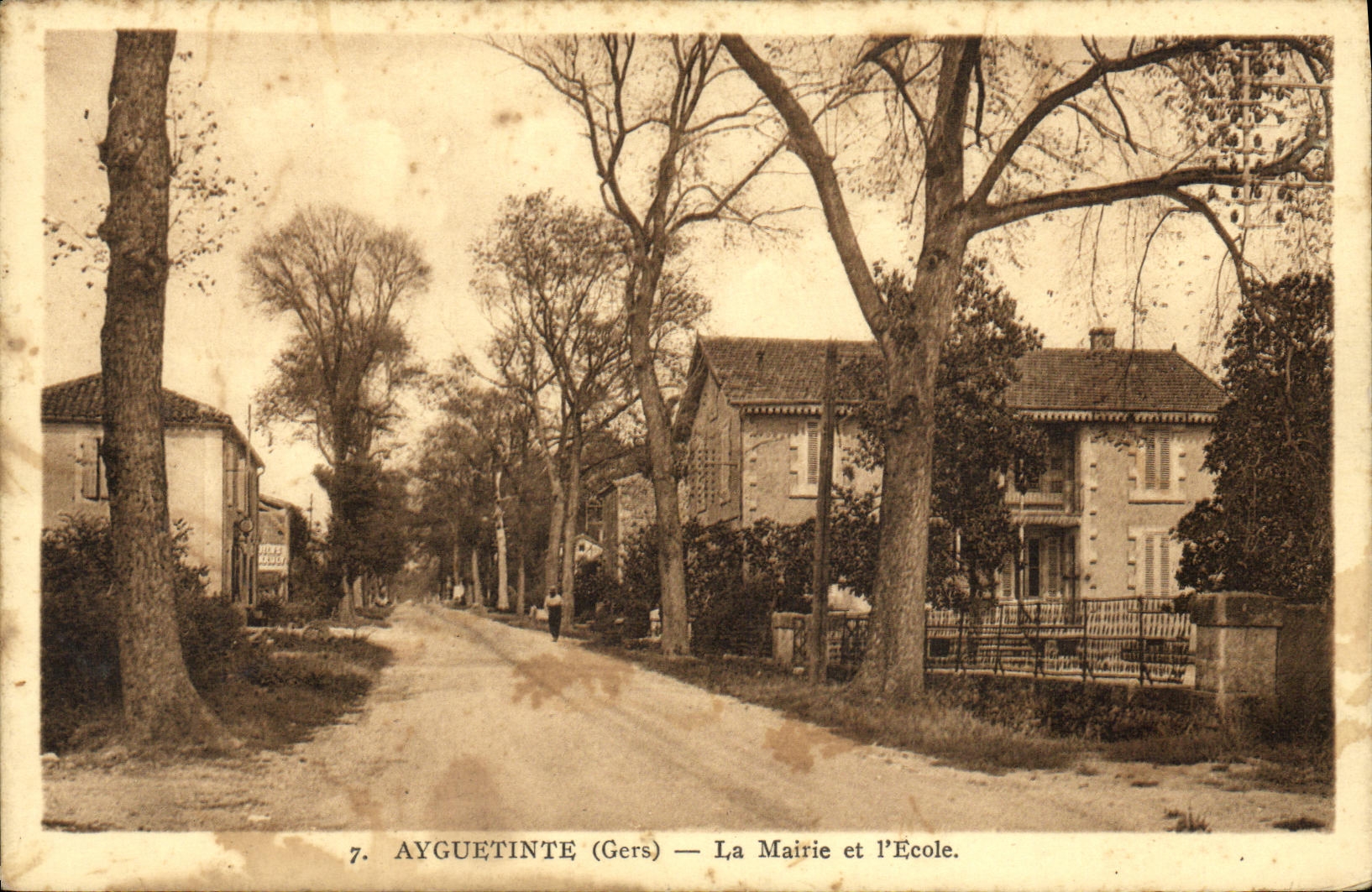 VINTAGE POSTCARD Ayguetinte the Town hall and L School