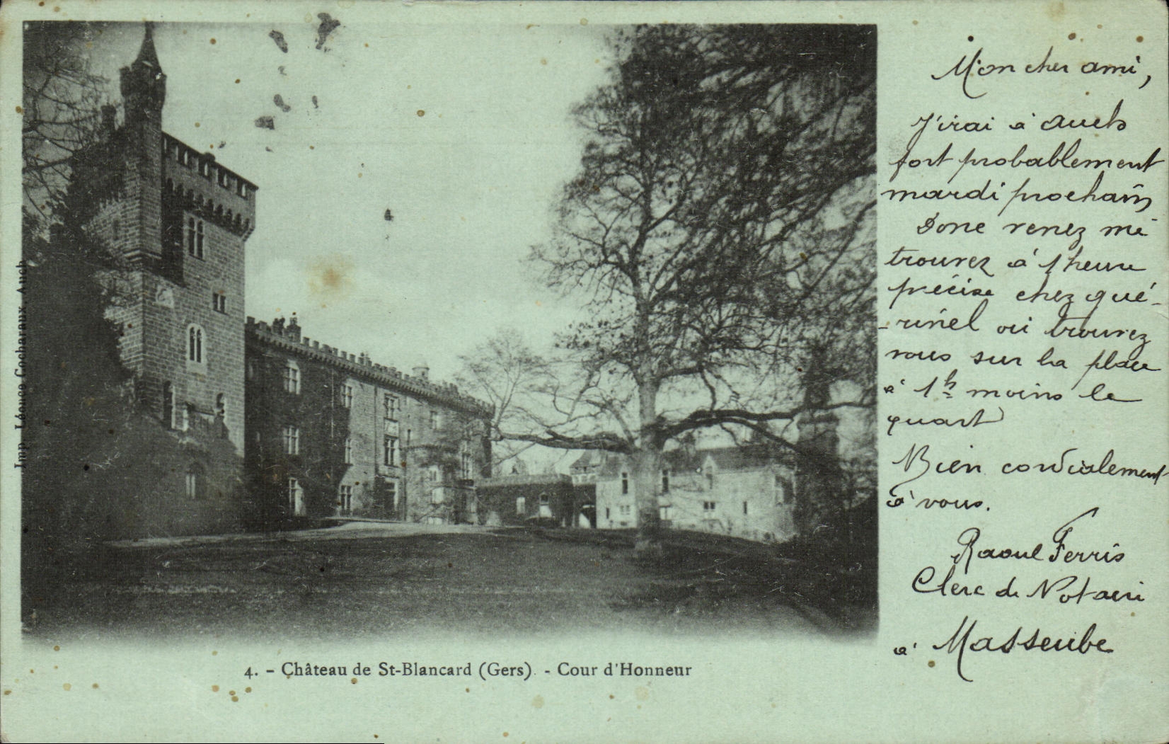 VINTAGE POSTCARD Castle of St Blancard Court D Honor