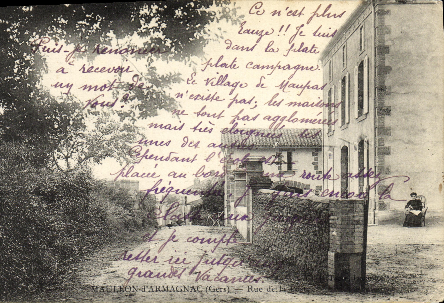 VINTAGE POSTCARD Mauleon D Armagnac Street of the Post office