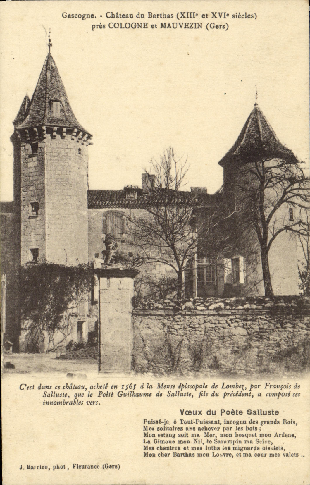 VINTAGE POSTCARD Gascogne Castle of Barthas Close Cologne and Mauvezin
