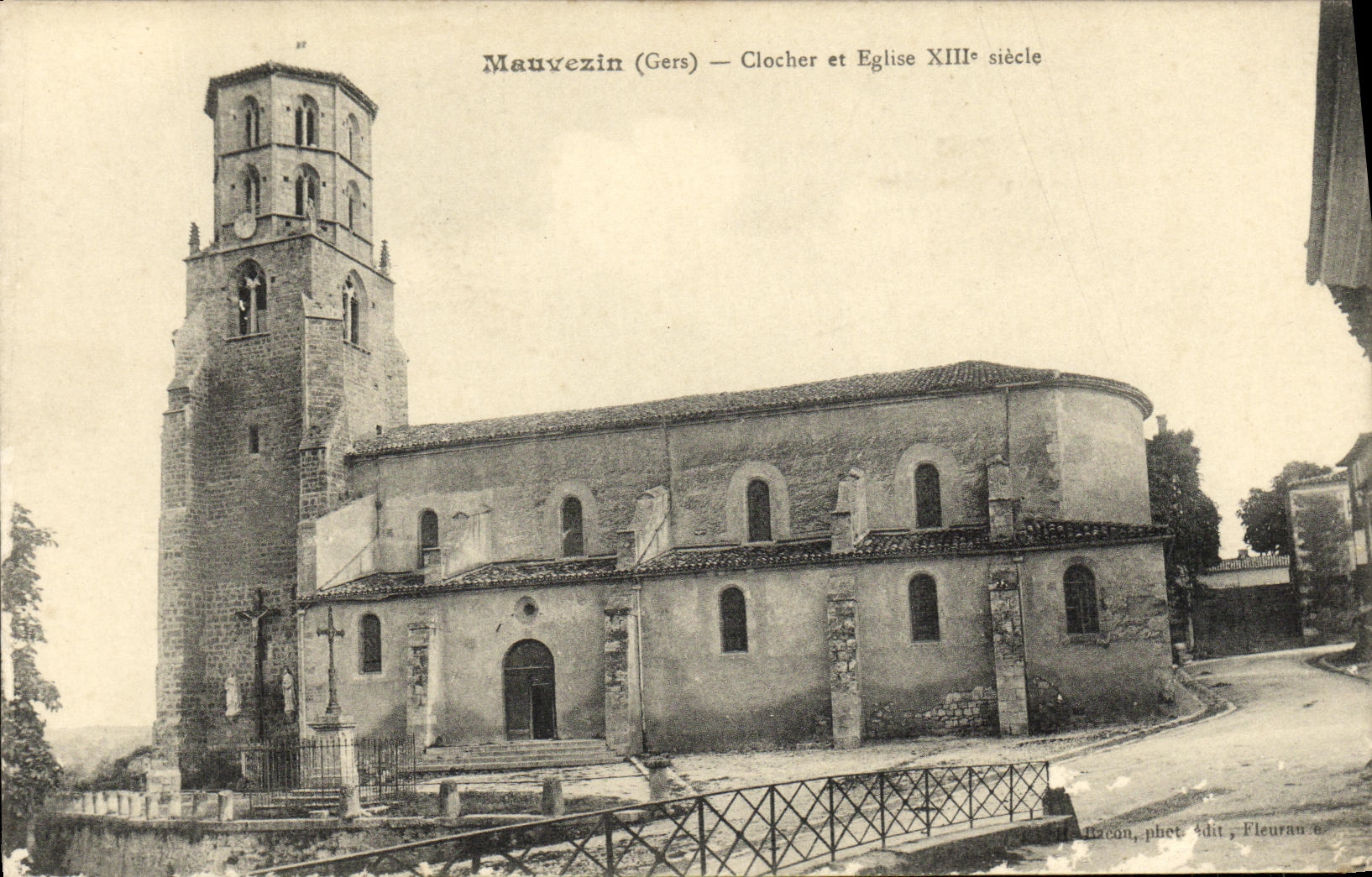 VINTAGE POSTCARD Mauvezin Bell tower and Eglise