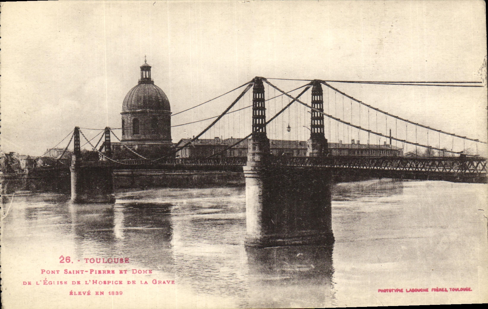St Pedro y boveda del puente de Toulouse de la POSTAL de la VENDIMIA de L iglesia del hogar y del registro bajo de la vieja gente del St