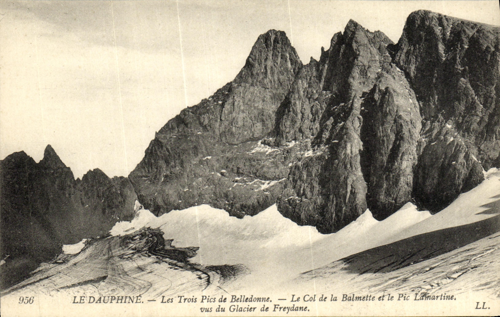 VINTAGE POSTCARD Three Peaks of Belledonne the Collar of Balmette and the Peak Lamartine seen of the glacier of Freydane