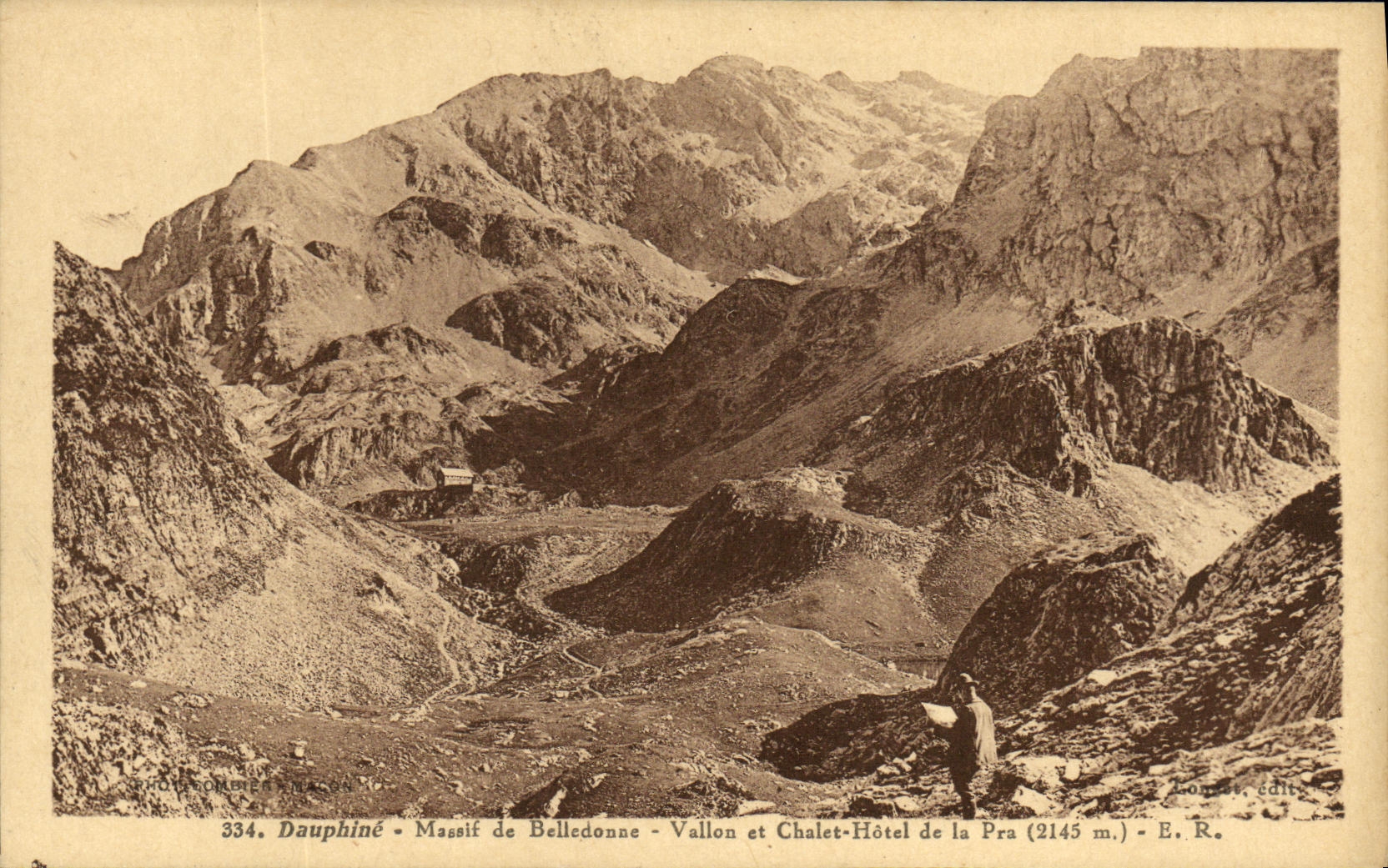 VINTAGE POSTCARD Dauphine Solid mass of Belledonne Small valley and Chalet Hotel of Pra