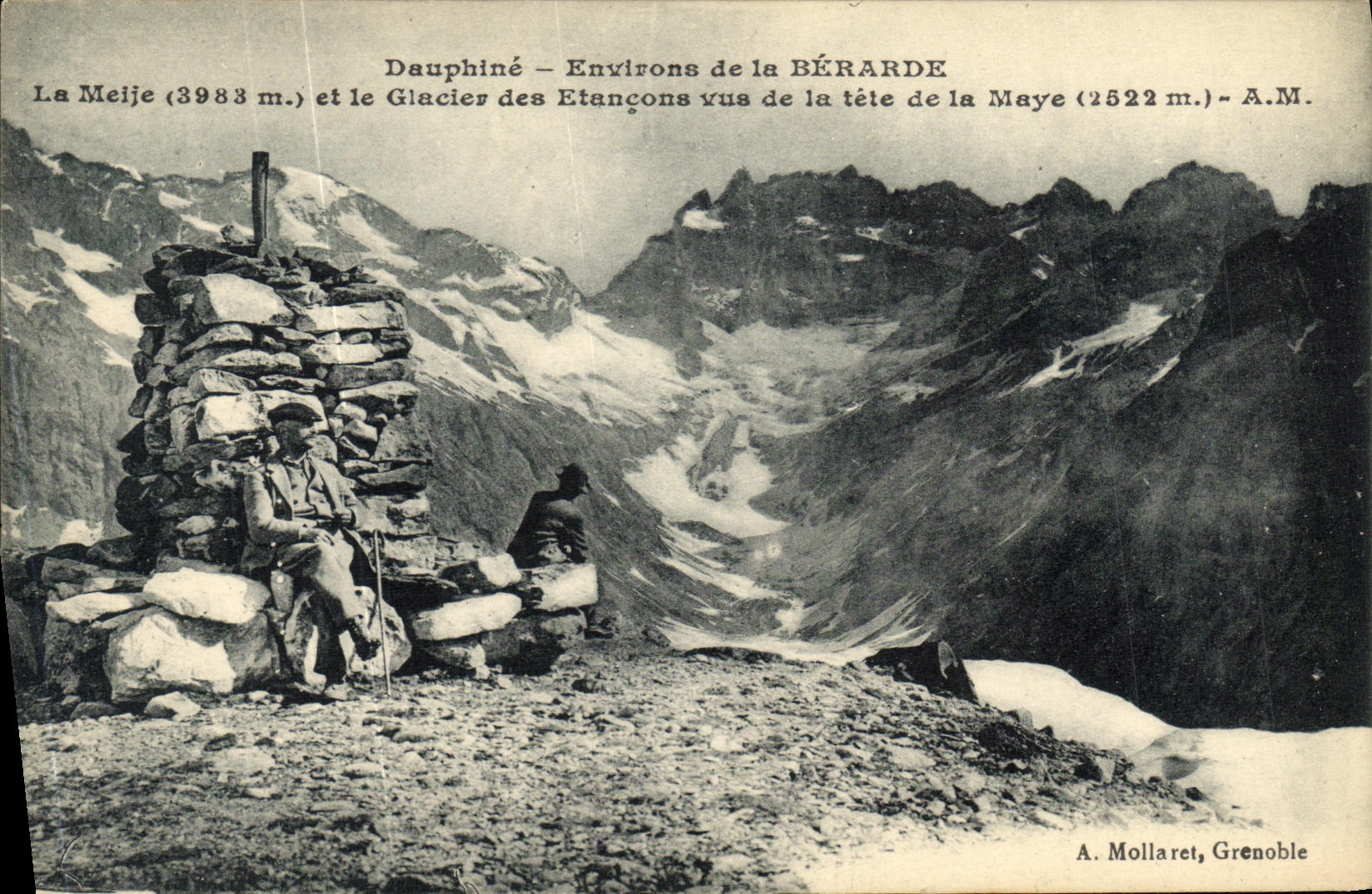 VINTAGE POSTCARD Dauphine Surroundings of Berarde Meije and the glacier of the Props seen of the head of Maye Shepherd