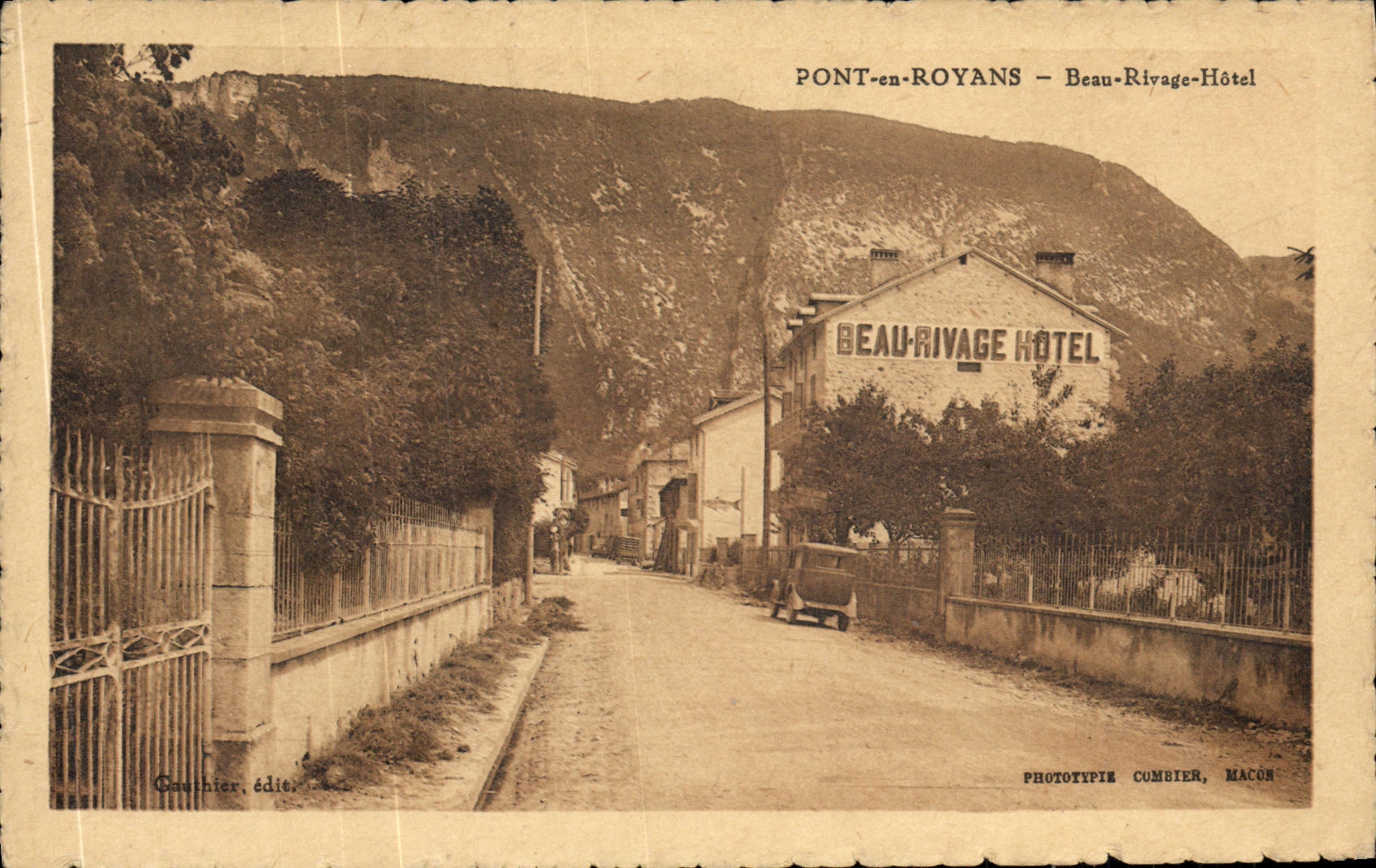 VINTAGE POSTCARD Bridge in Royans Beautiful Shore Hotel