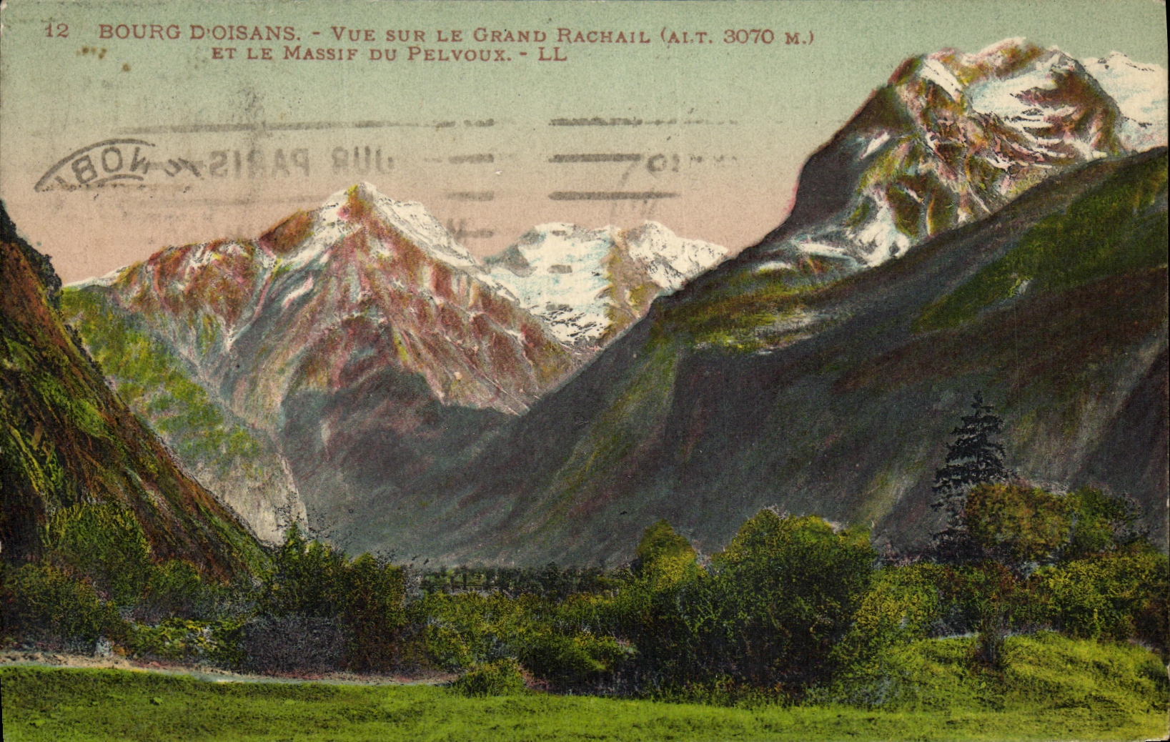 VINTAGE POSTCARD Borough D Oisans Seen on Large Rachail and the Solid mass of Pelvoux