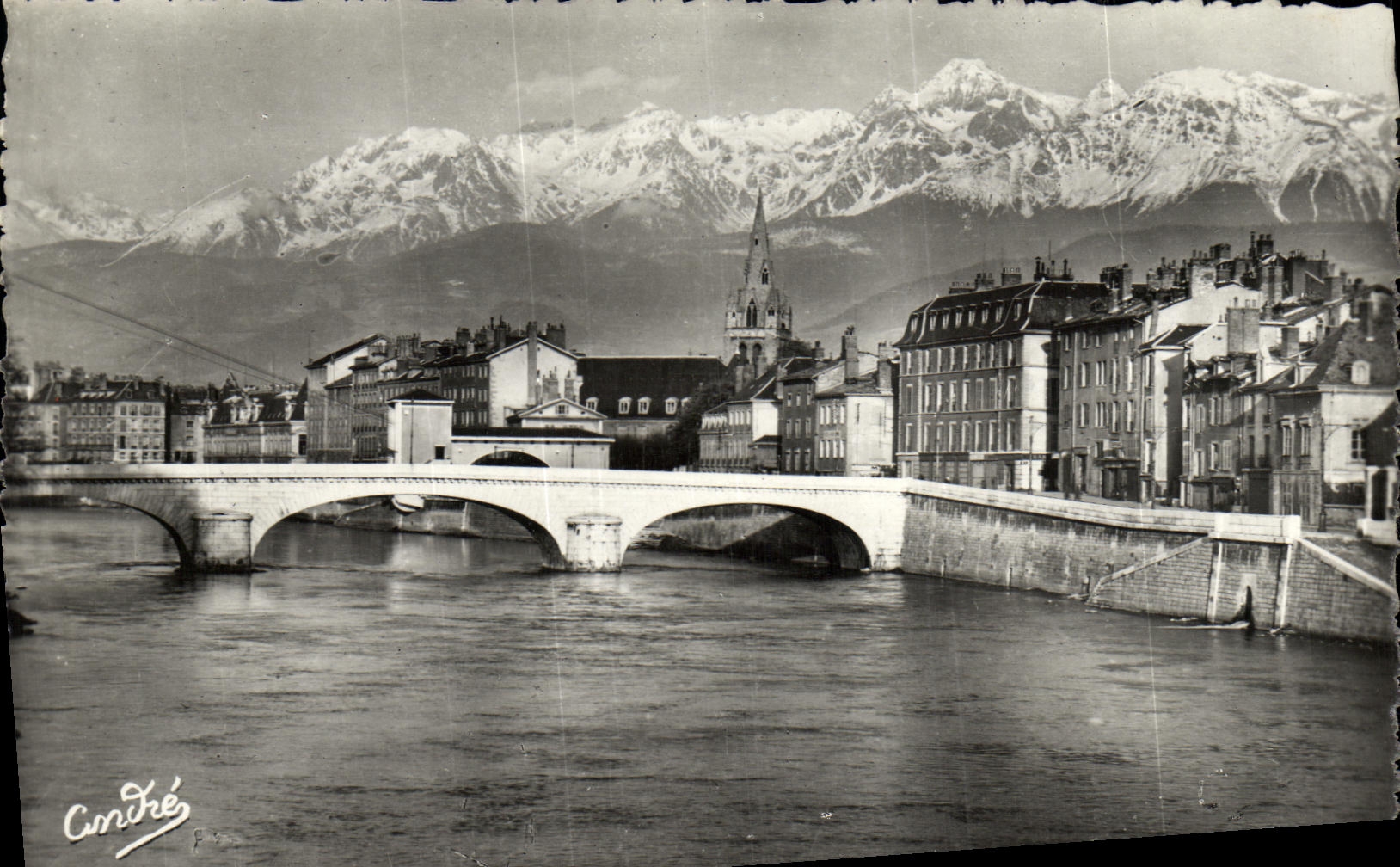 POSTAL MODERNA puente de Grenoble de L hospital y las montanas