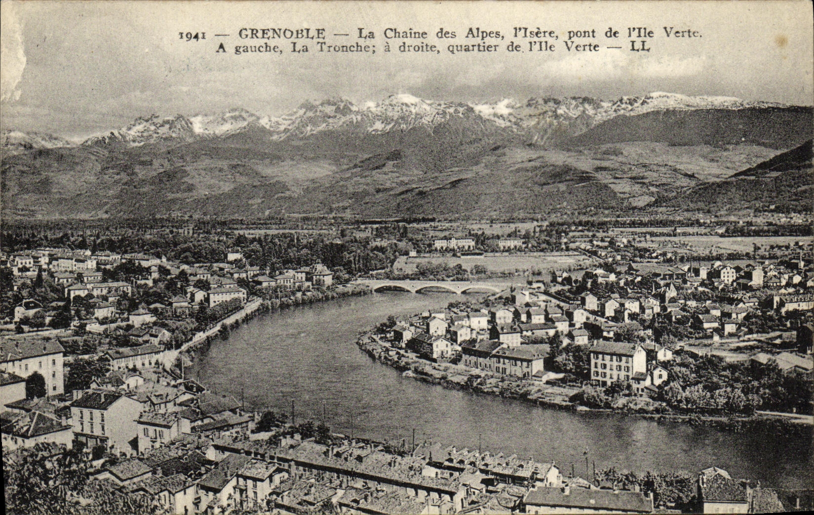 POSTAL Grenoble de la VENDIMIA la gama alpestre L puente del lsere de L verde el districto de la taza de L isla verde