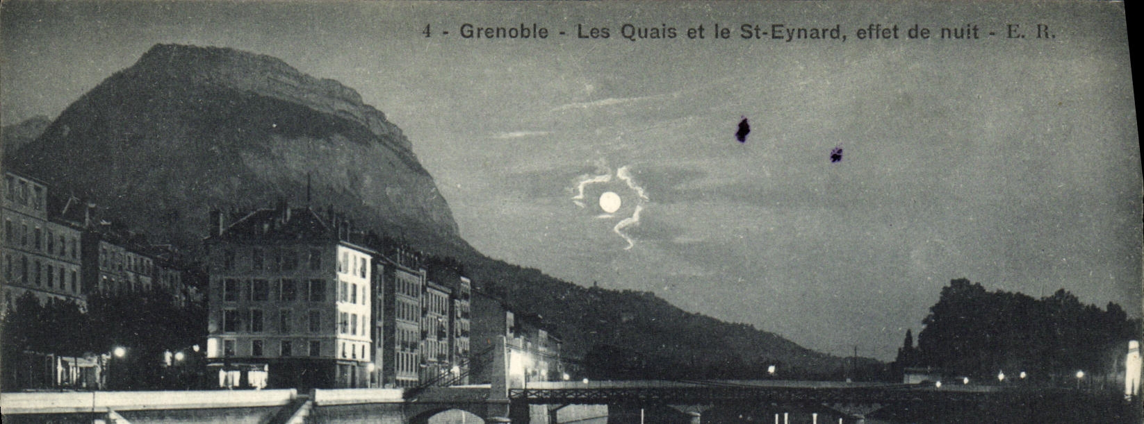Efecto de la noche de los muelles y del St Eynard de Grenoble de la POSTAL de la VENDIMIA