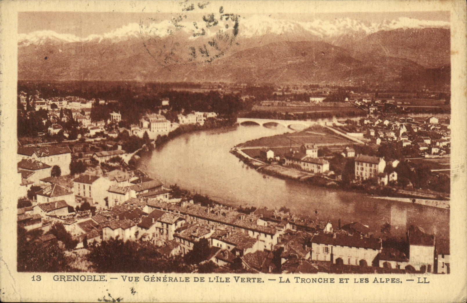 VINTAGE POSTCARD Grenoble View of L Green the Mug and the Alps
