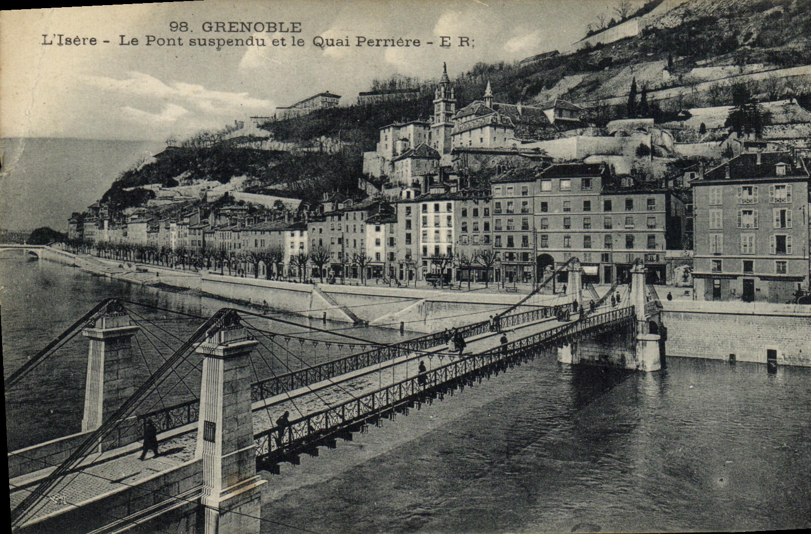 POSTAL Grenoble L lsere de la VENDIMIA el puente suspendido y la mina de piedra de Quay