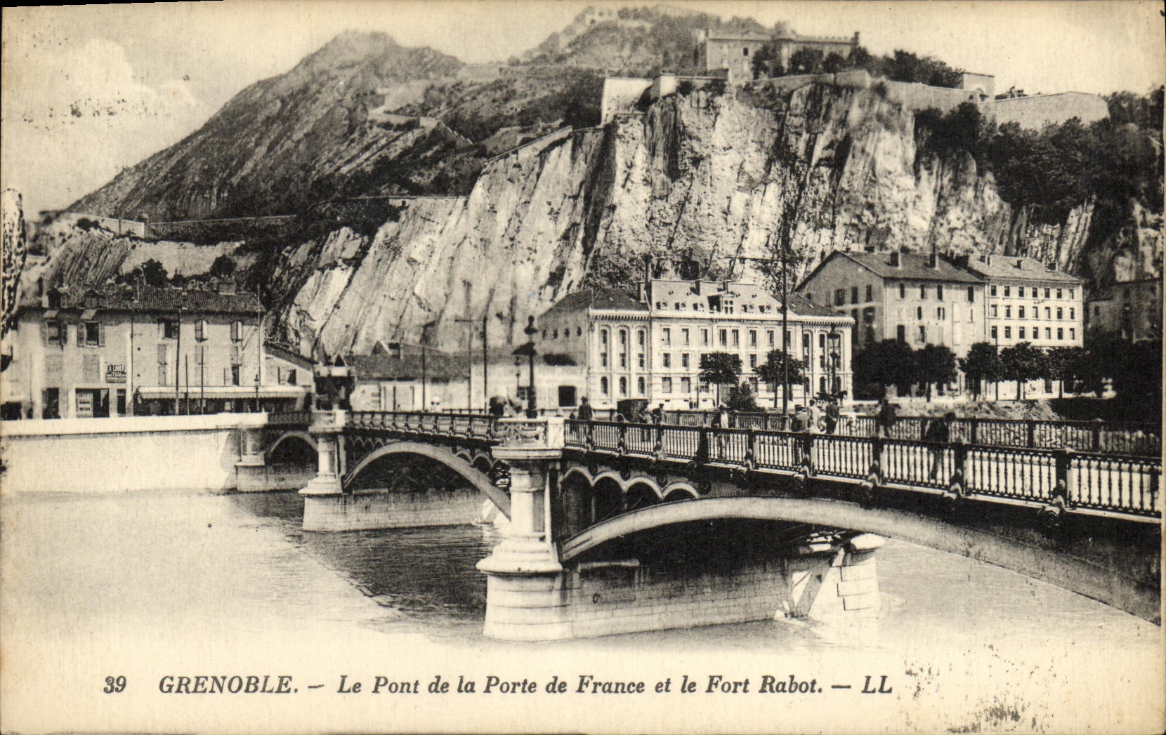 VINTAGE POSTCARD Grenoble the Bridge of the Gate of France and the Strong Plane