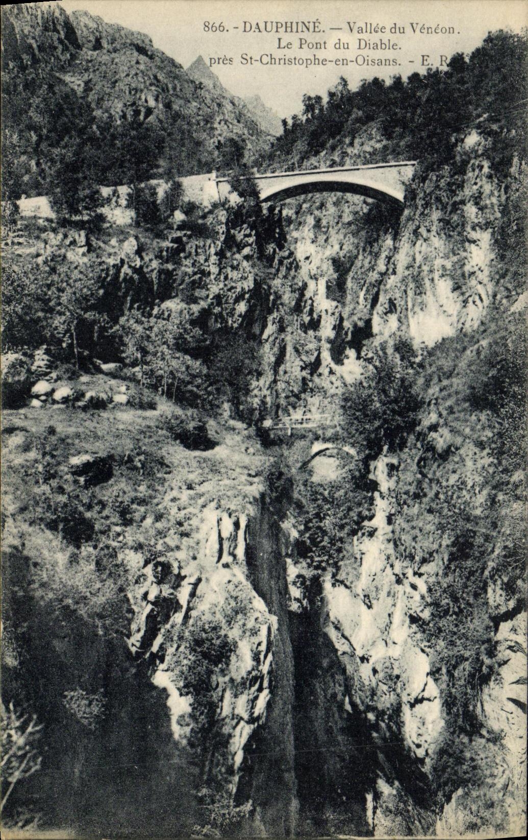 Valle de Dauphine de la POSTAL de la VENDIMIA de Veneon el puente del St Cristobal del cierre del diablo en oisans