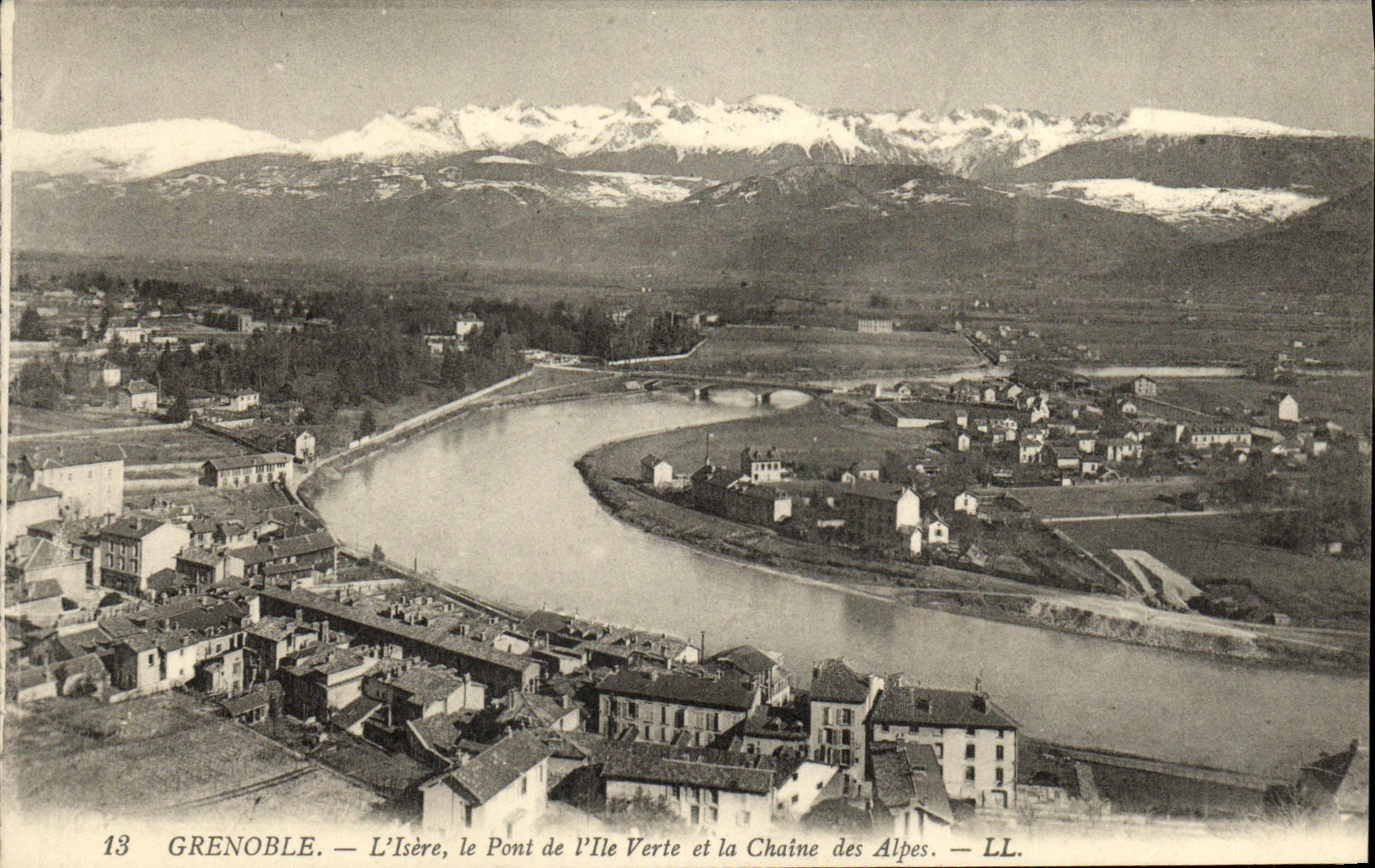 VINTAGE POSTCARD Grenoble L Isere the Bridge of L the Green one and the Alpine range