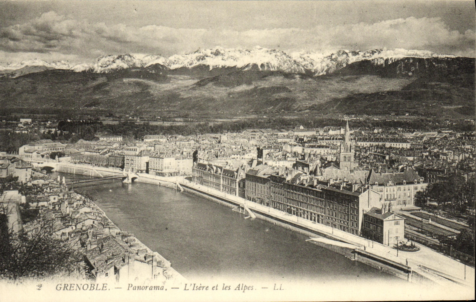 Panorama L Isere de Grenoble de la POSTAL de la VENDIMIA y las montanas