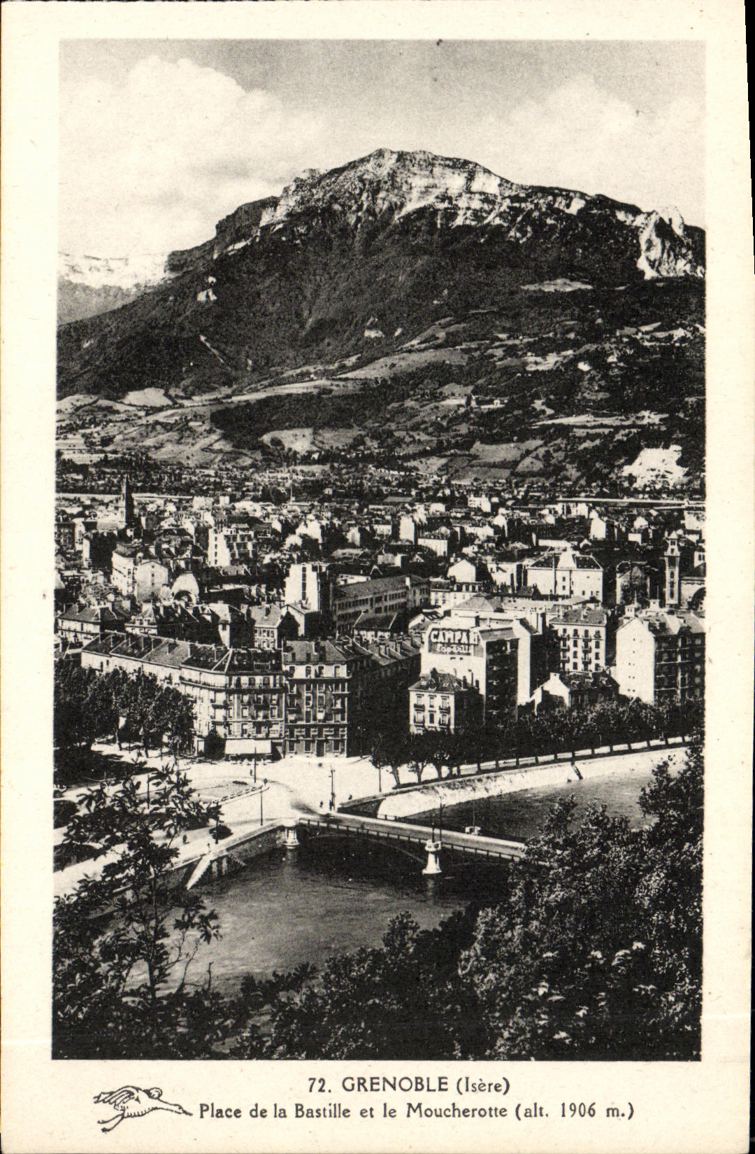 VINTAGE POSTCARD Grenoble Places Bastille and Moucherotte