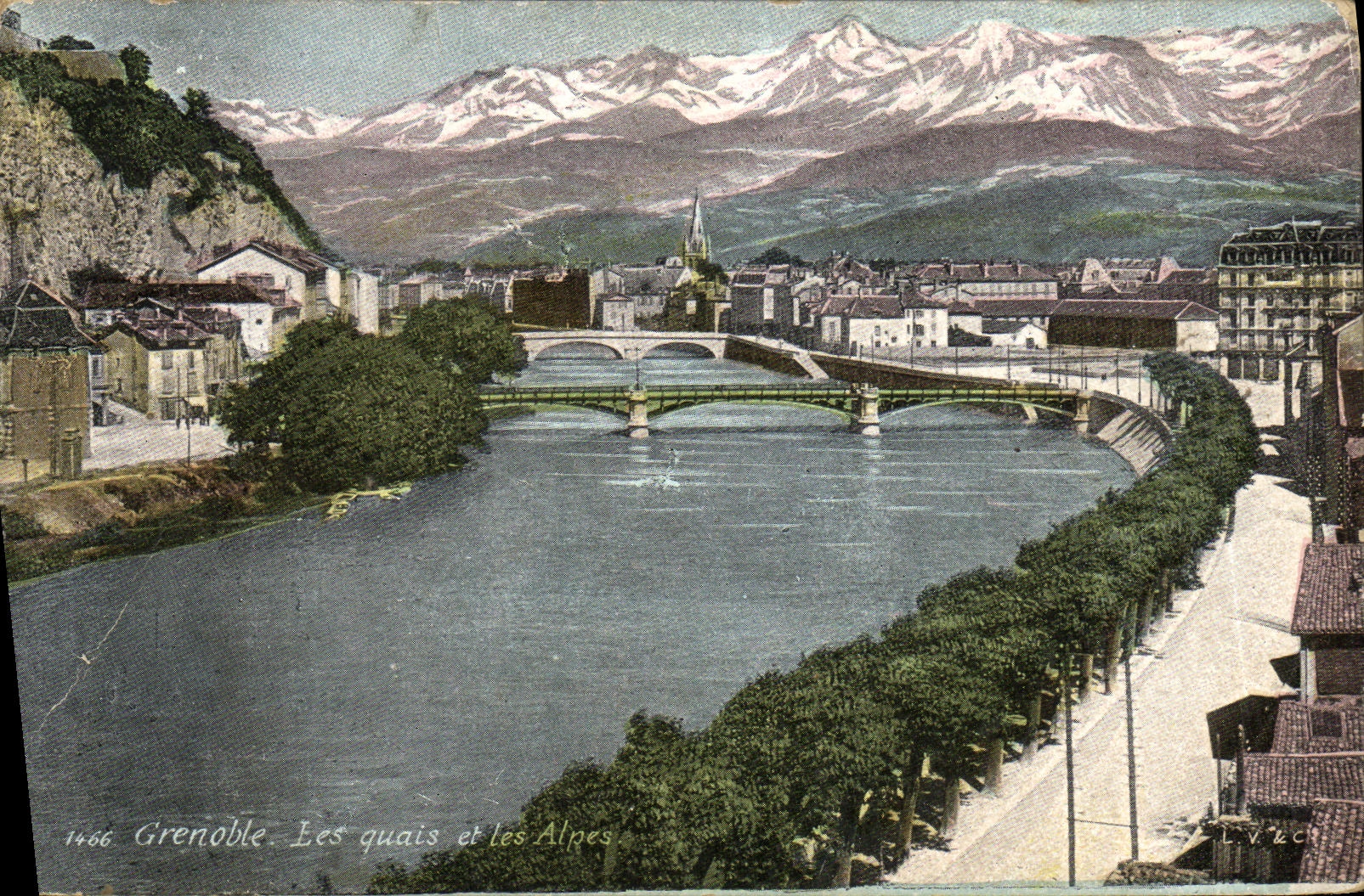 VINTAGE POSTCARD Grenoble Quays and the Alps