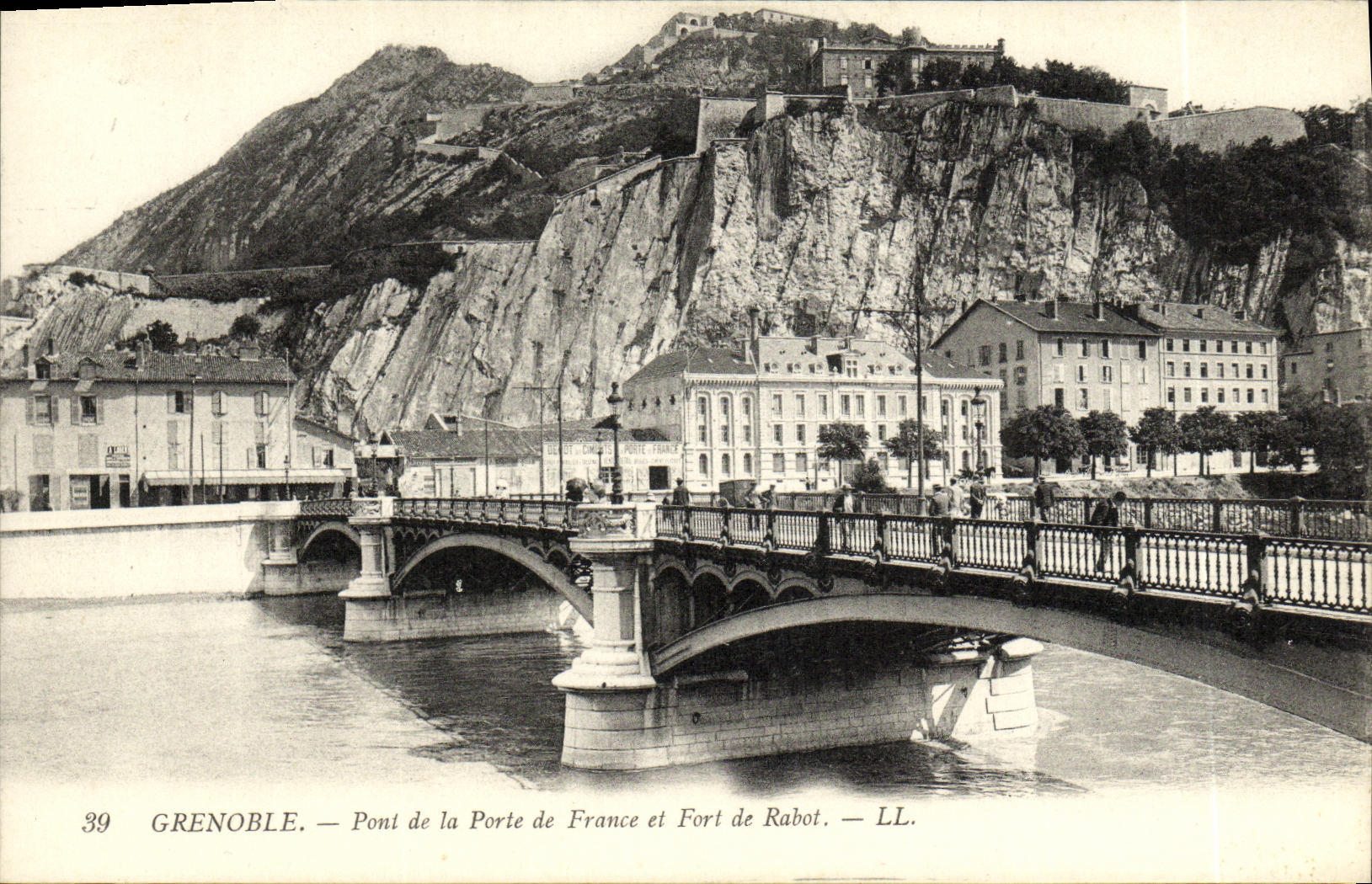 VINTAGE POSTCARD Grenoble Bridge of the Gate of France and Strong of Plane