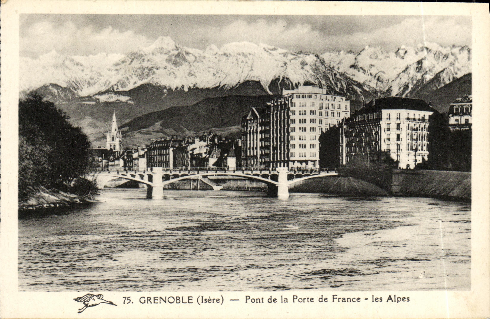 VINTAGE POSTCARD Grenoble Bridge of the Gate of France the Alps