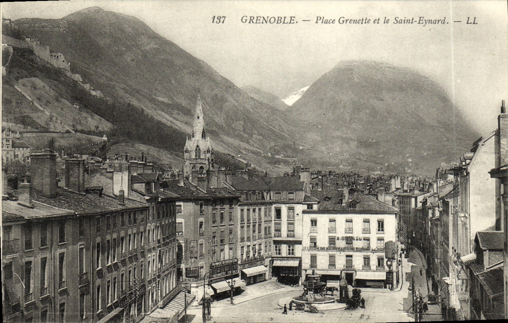 VINTAGE POSTCARD Grenoble Places Grenette and the Eyanrd Saint