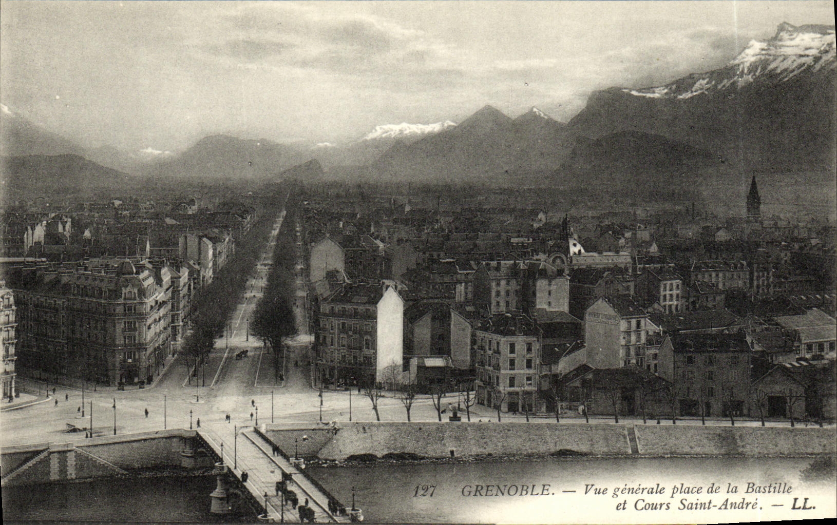 VINTAGE POSTCARD Grenoble View Place of the Bastille and Holy Course Andre