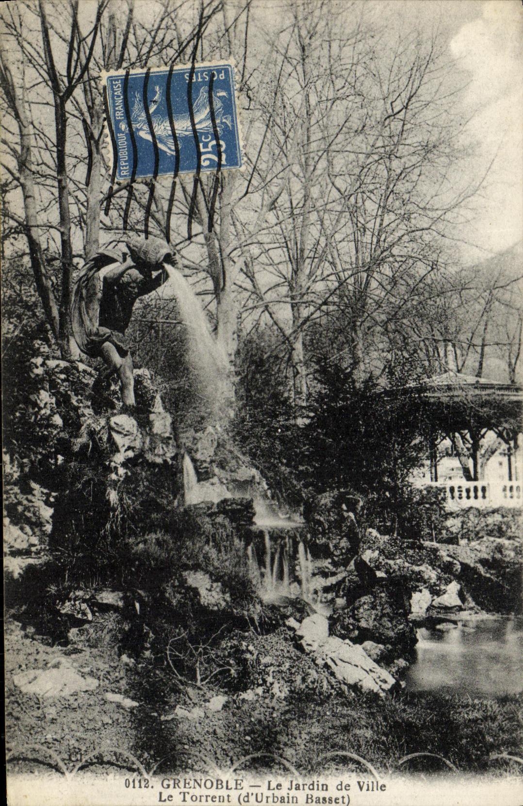 VINTAGE POSTCARD Grenoble the Garden of City the Torrent Urbain Basset hound