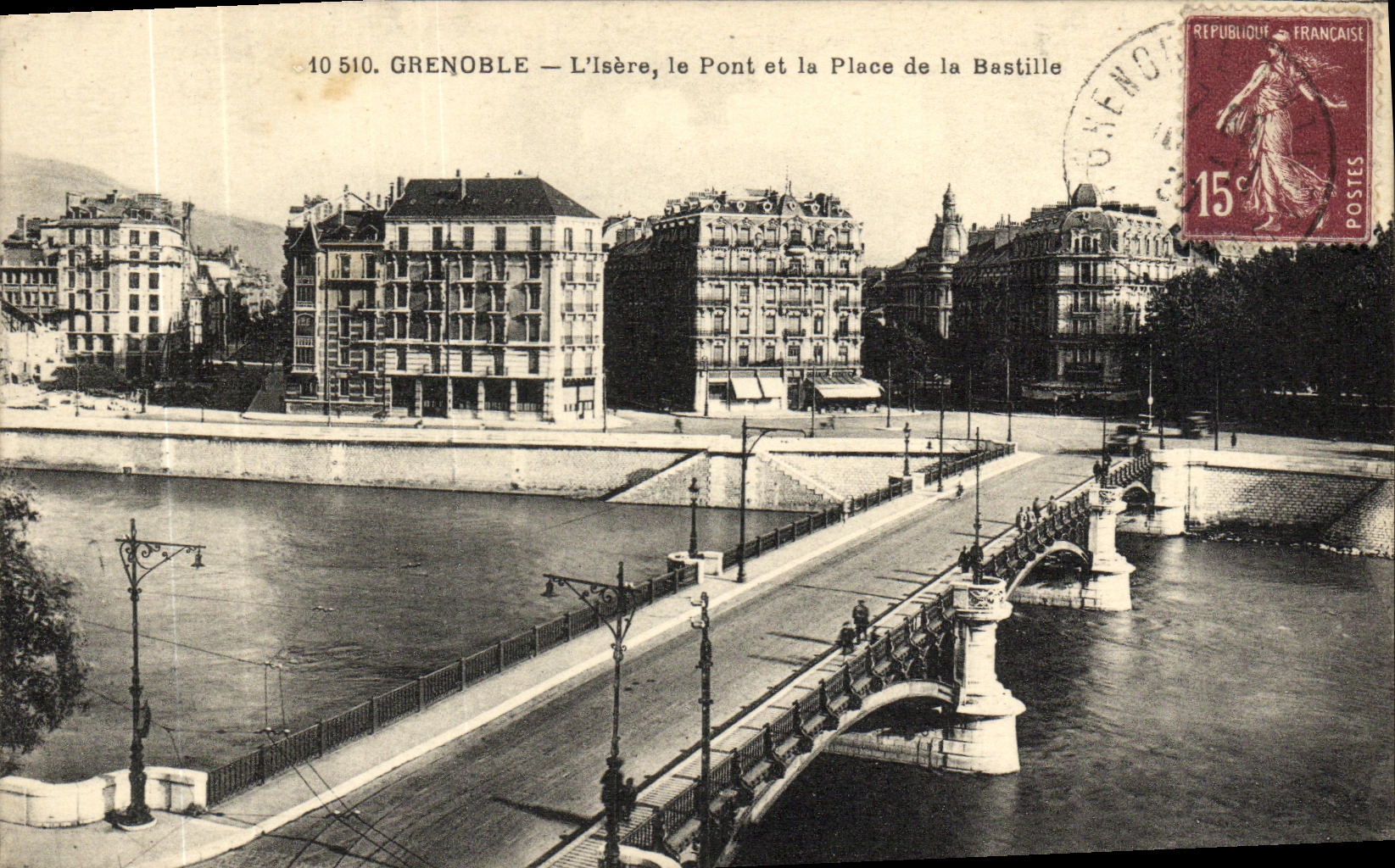 VINTAGE POSTCARD Grenoble L Isere the Bridge and the Place of the Bastille