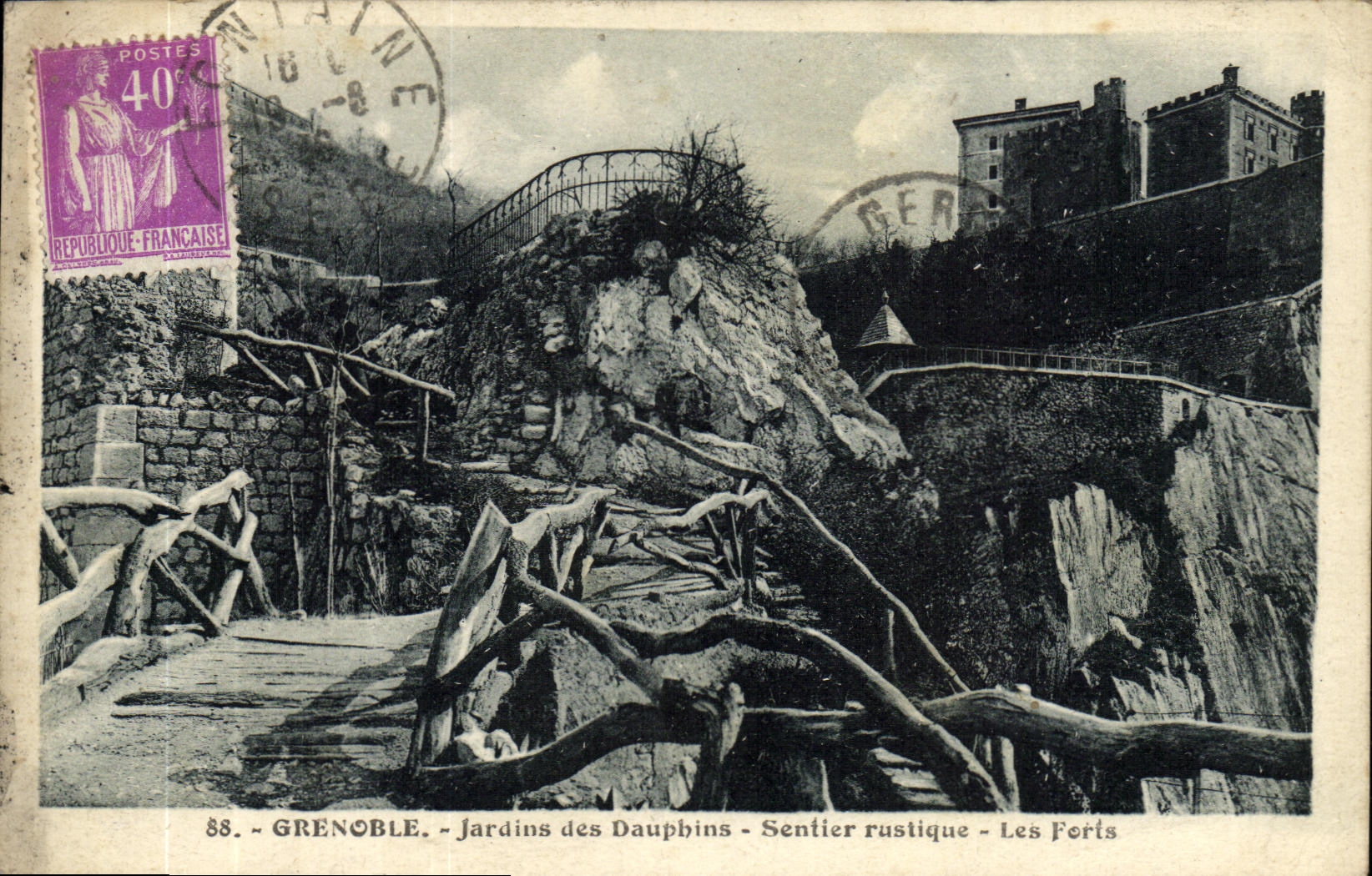 VINTAGE POSTCARD Grenoble Gardens of the Dolphins rustic Path forts