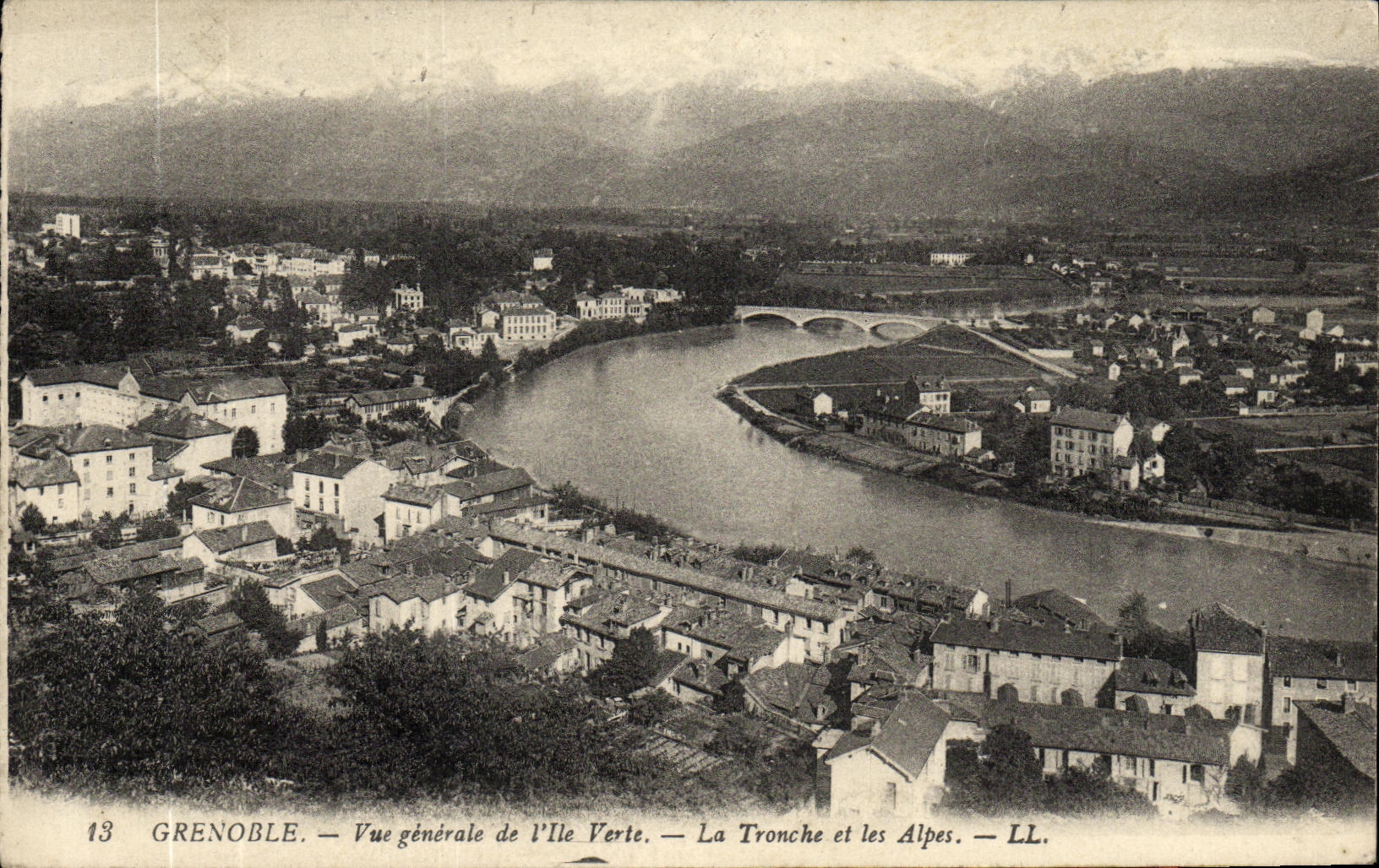 VINTAGE POSTCARD Grenoble View of L Green Island the tromche and els the Alps