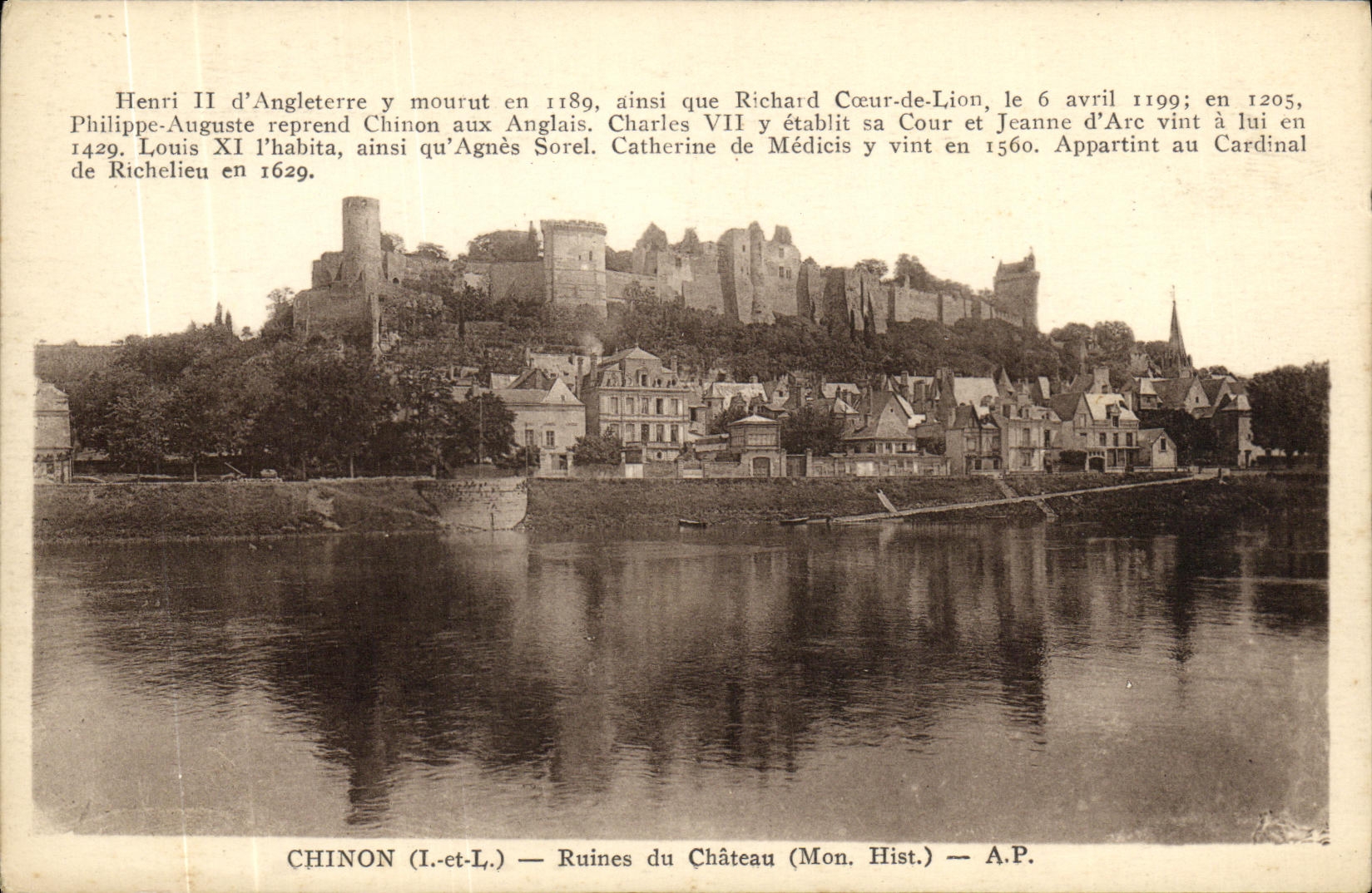 VINTAGE POSTCARD Chinon Ruins of Chaeau