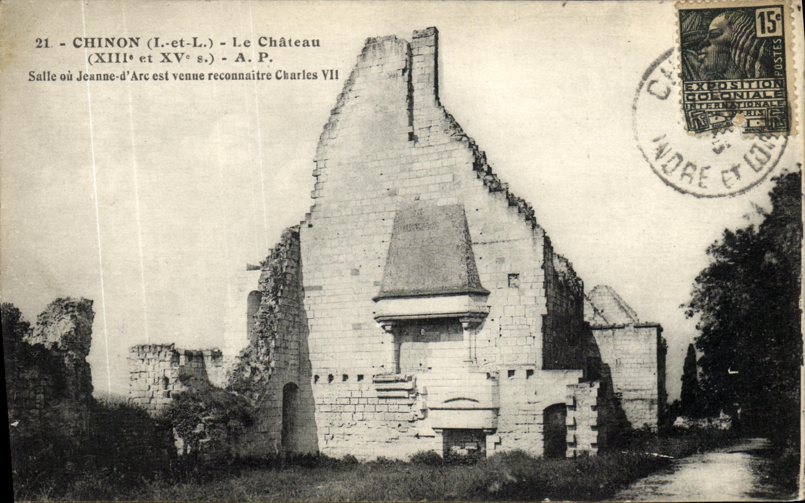 VINTAGE POSTCARD Chinon the Castle Room or Jeanne D ARc came to recognize Charles VII