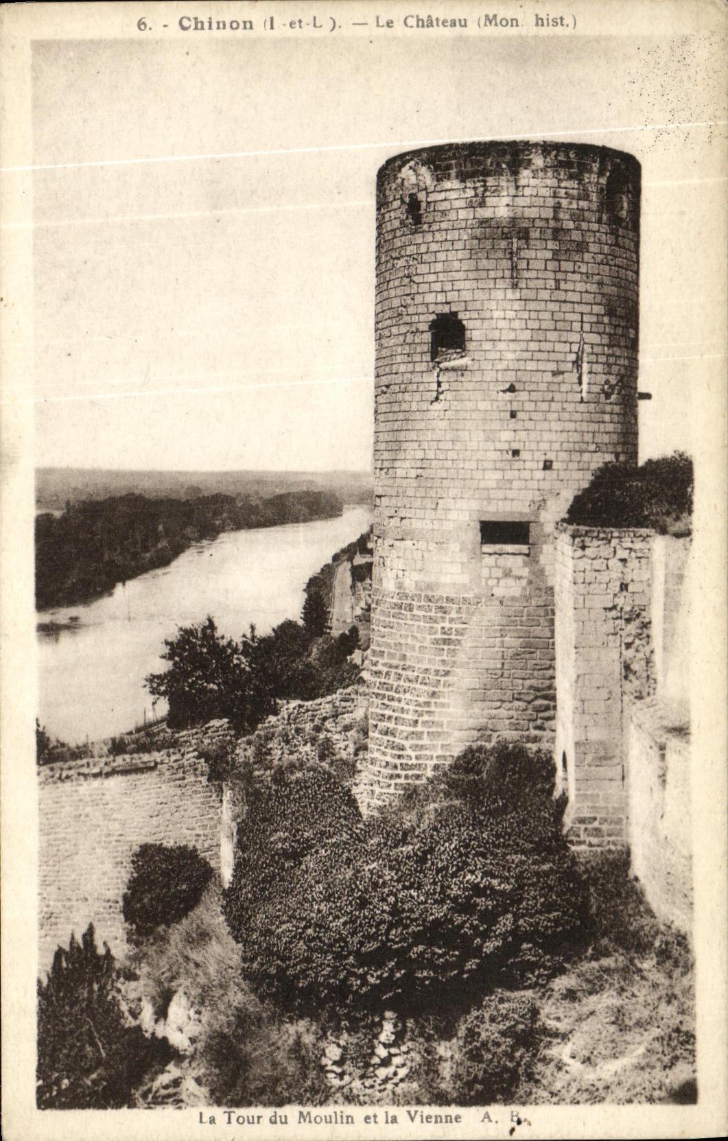 VINTAGE POSTCARD Chinon the Castle the tower of the mill and Vienna
