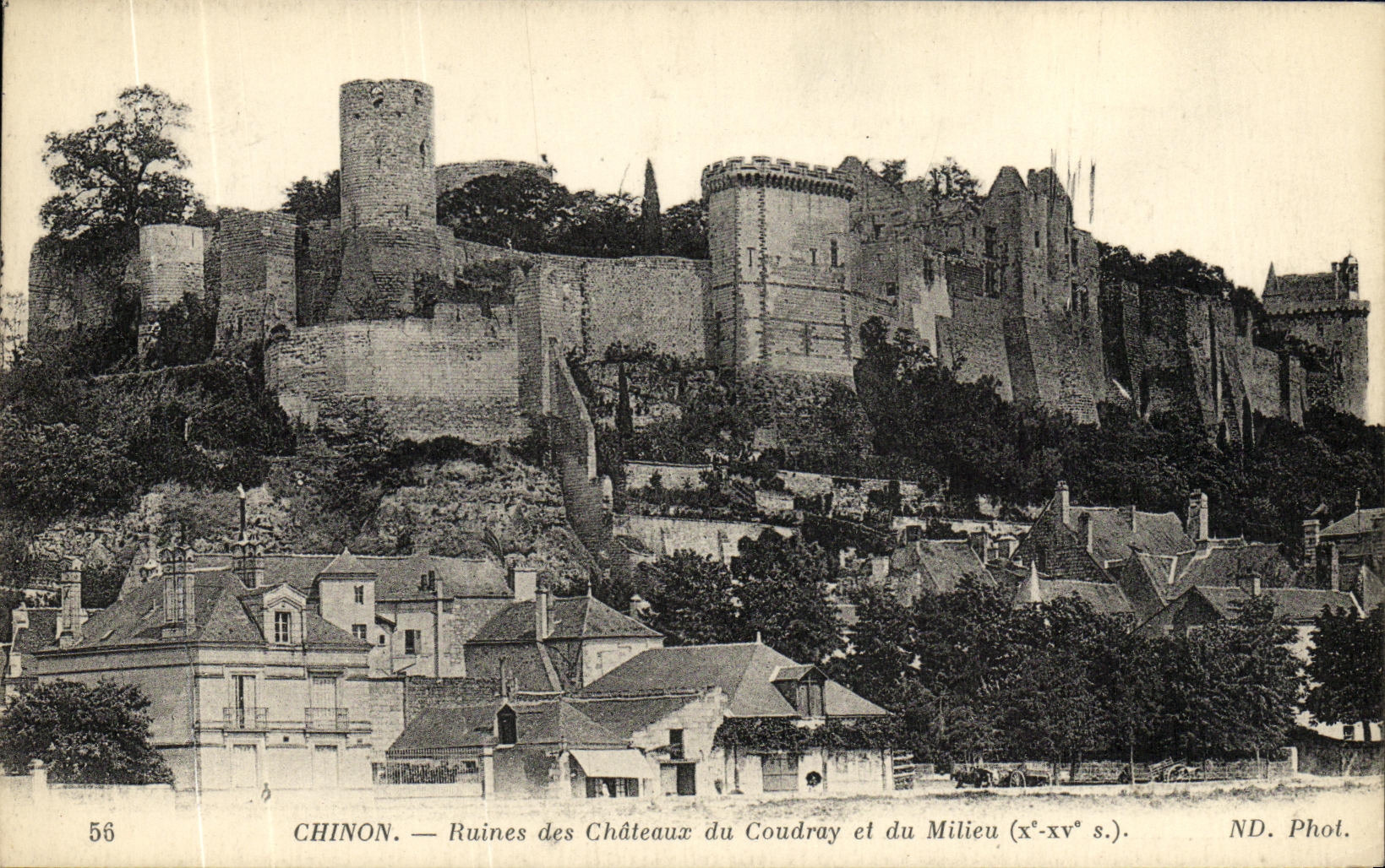 VINTAGE POSTCARD Chinon Ruins of the Castles of Coudray and the Medium