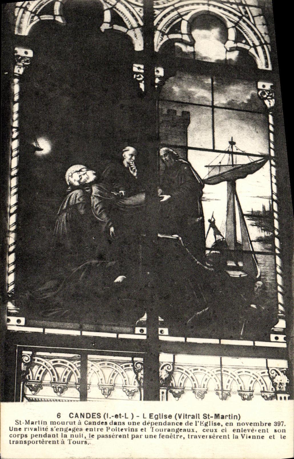 VINTAGE POSTCARD Candes L Church St Martin Stained glass