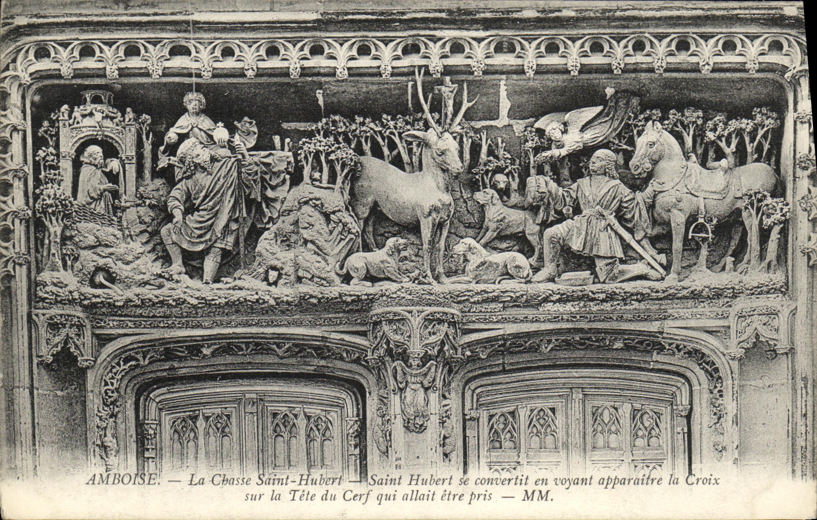 VINTAGE POSTCARD Amboise Hunting Holy Hubert Saint Hubert is converted into seeing appearing the cross on the head of the stag