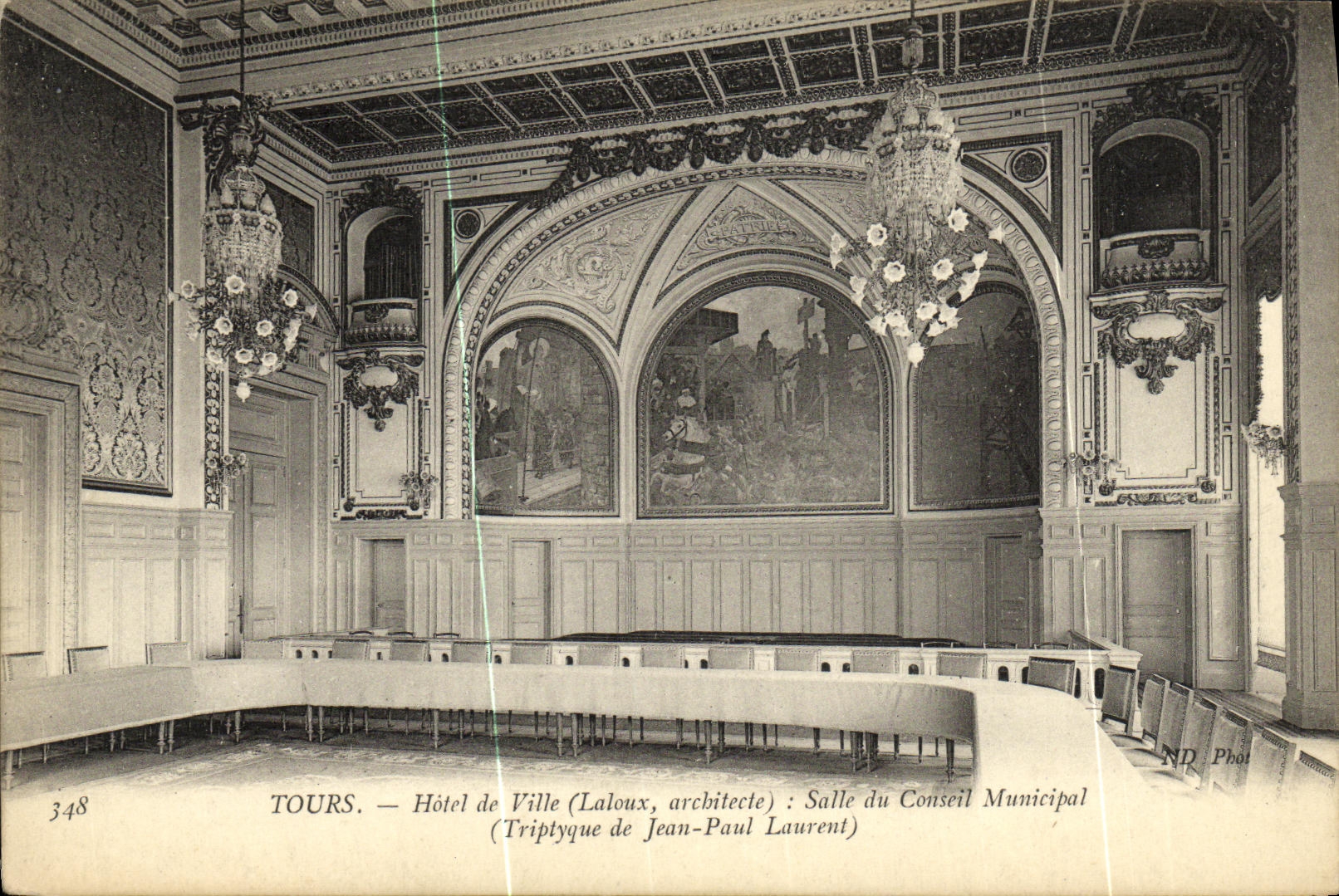 VINTAGE POSTCARD Tours Town hall Room Of the Municipal council Triptych of Jean Paul Laurent