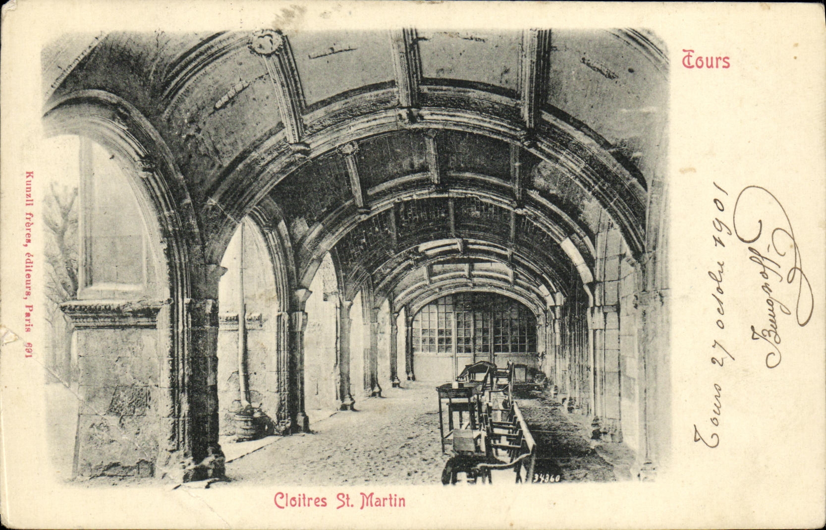 VINTAGE POSTCARD Tours Cloisters St Martin