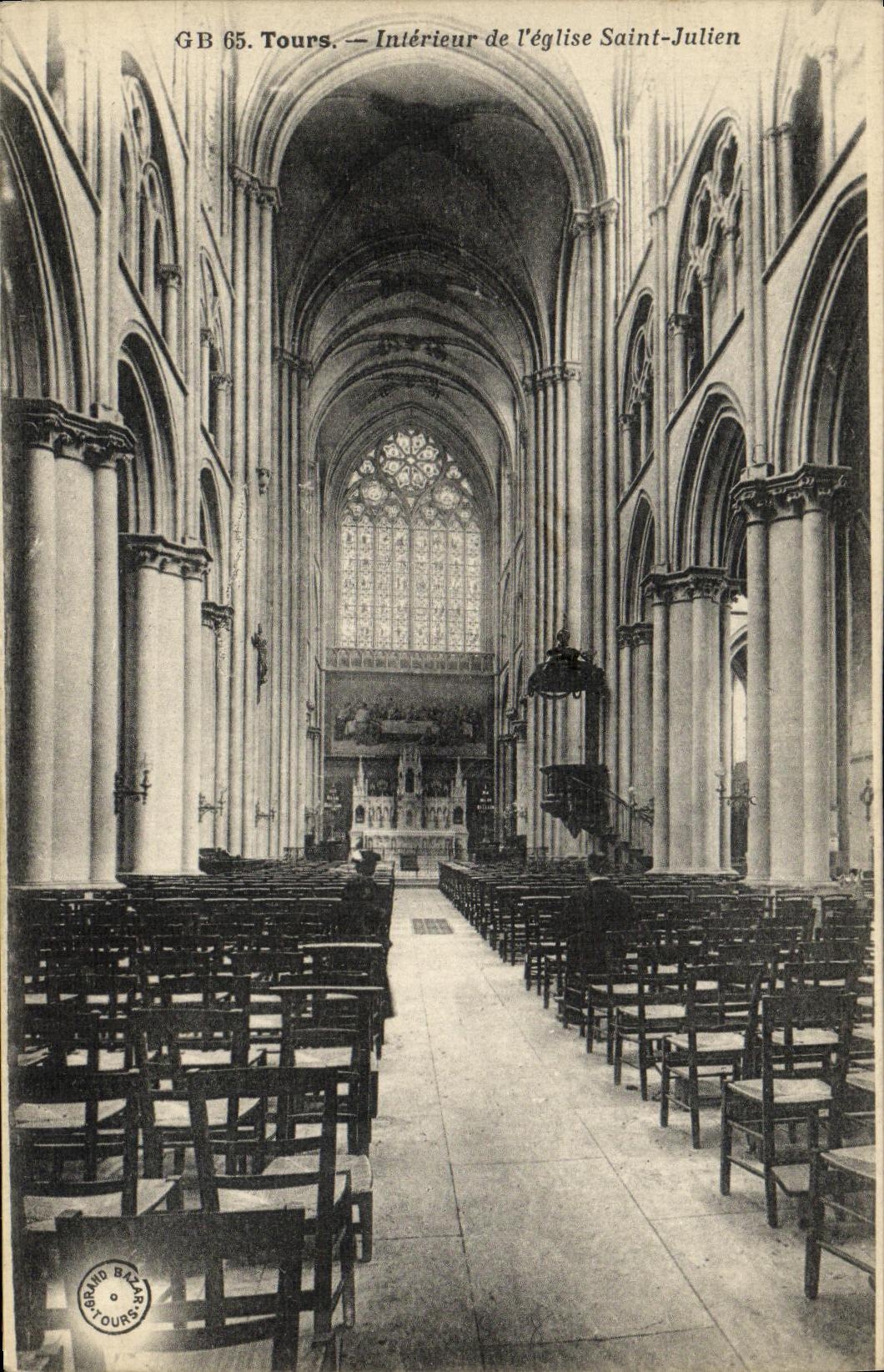 VINTAGE POSTCARD Tours Interior of L Church Julien Saint
