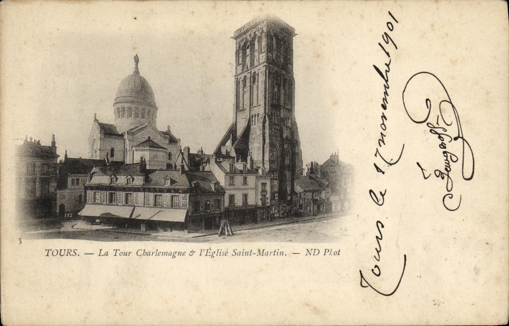 VINTAGE POSTCARD Tours Charlemagne L church Holy Martin