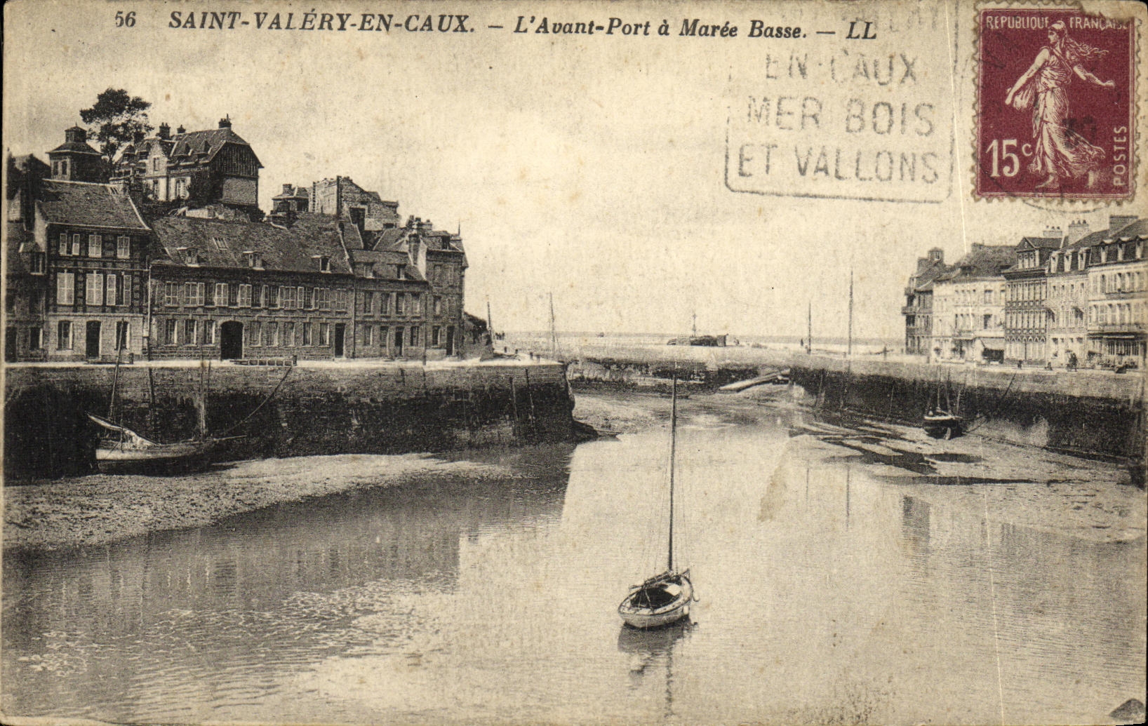 El St Valerio de la POSTAL de la VENDIMIA en Caux L antes del puerto tiene marea baja