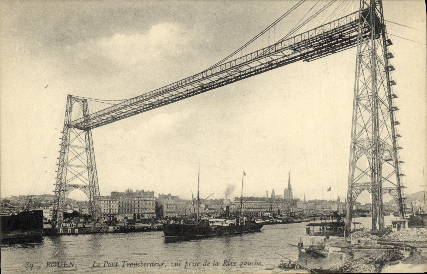 VINTAGE POSTCARD Rouen the transporter bridge Seen from of the left bank Boat