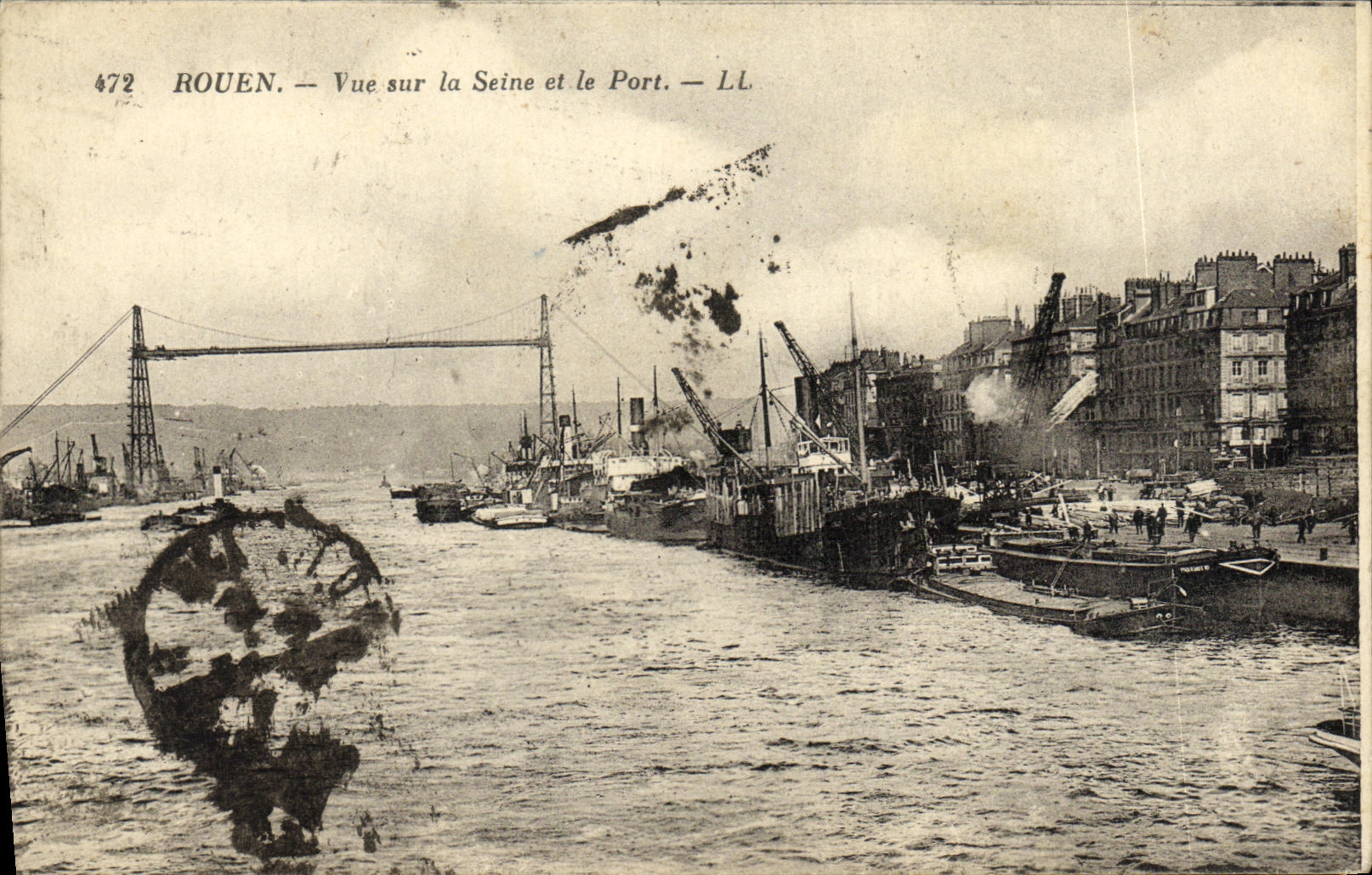 VINTAGE POSTCARD Rouen Seen on the Seine and the Port Boats