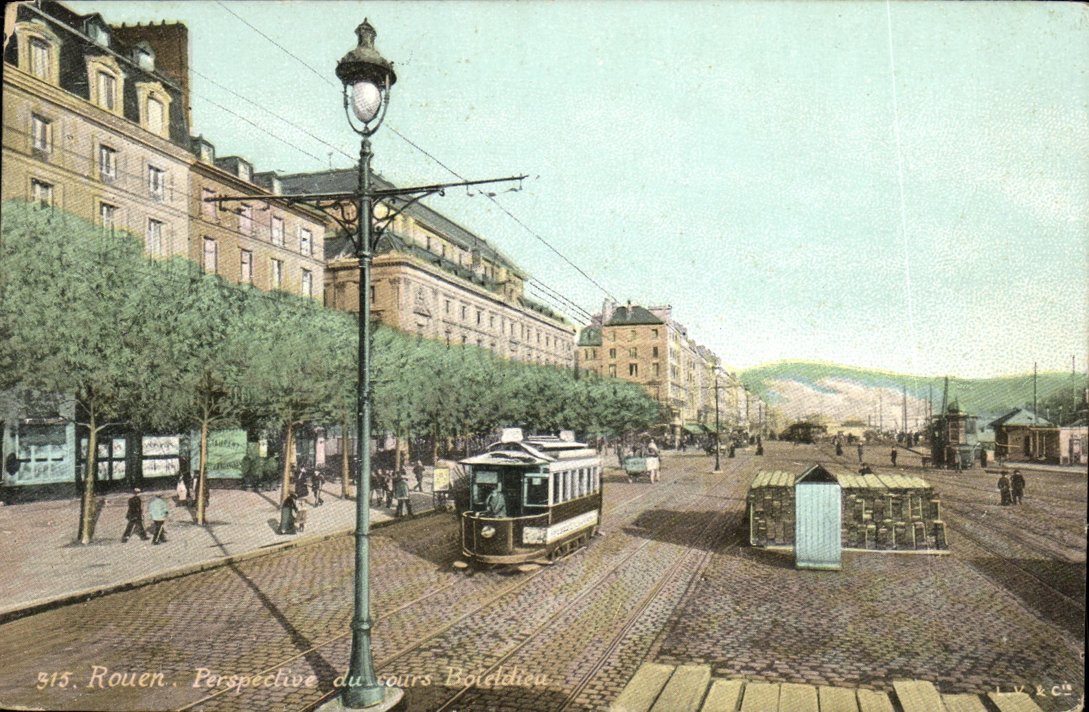 VINTAGE POSTCARD Rouen View of the course Boieldieu Tram